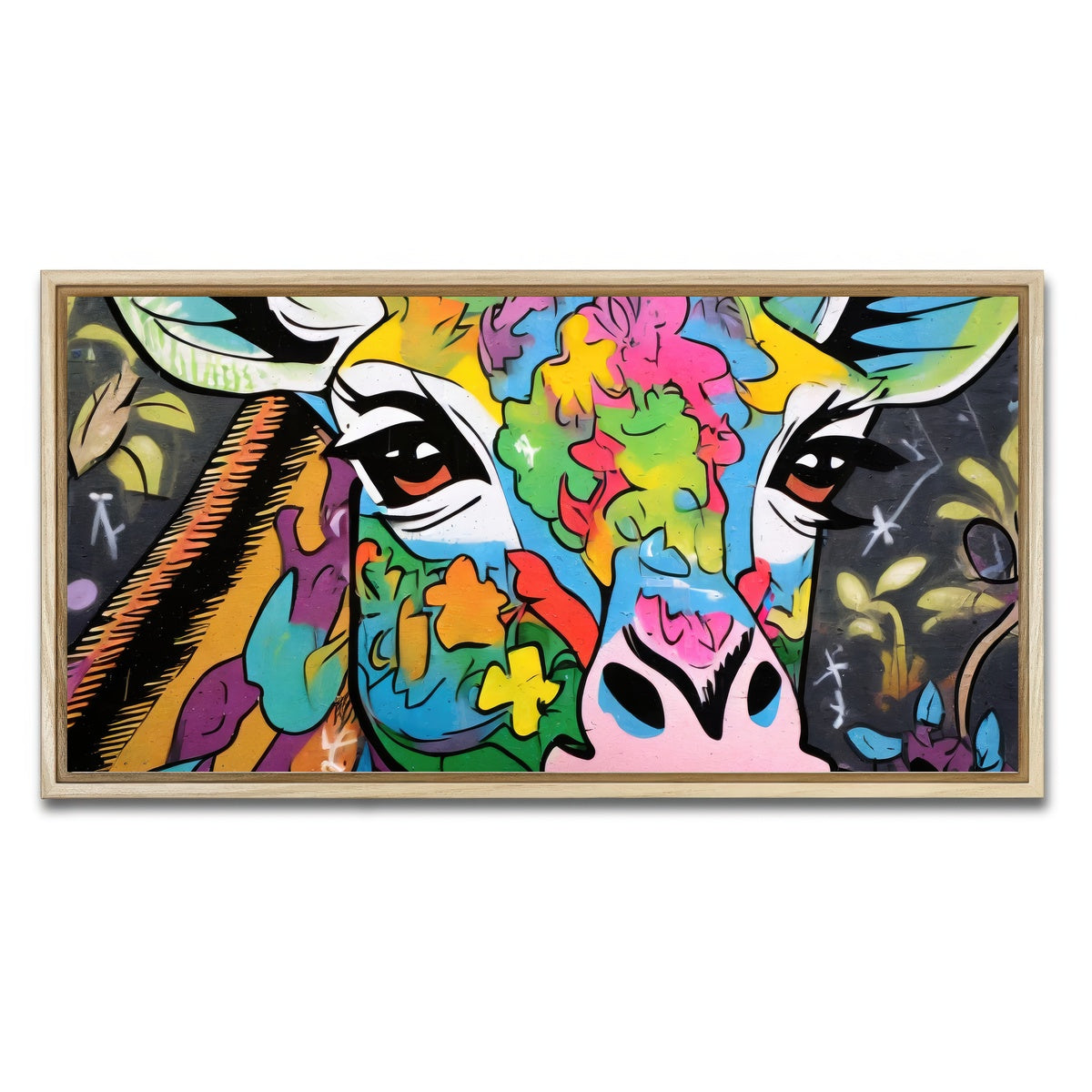 AUTO-MOCKUP WHITE | Giraffe Graffiti | 1 Piece | Natural Framed Canvas | group=2x1