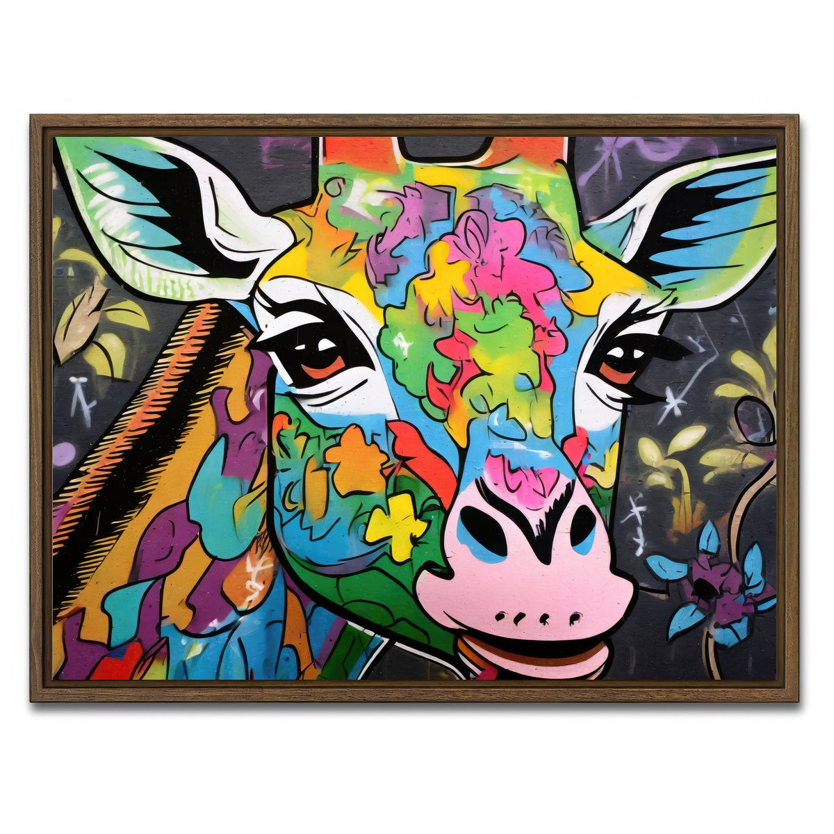 AUTO-MOCKUP WHITE | Giraffe Graffiti | 1 Piece | Walnut Framed Canvas | group=4x3