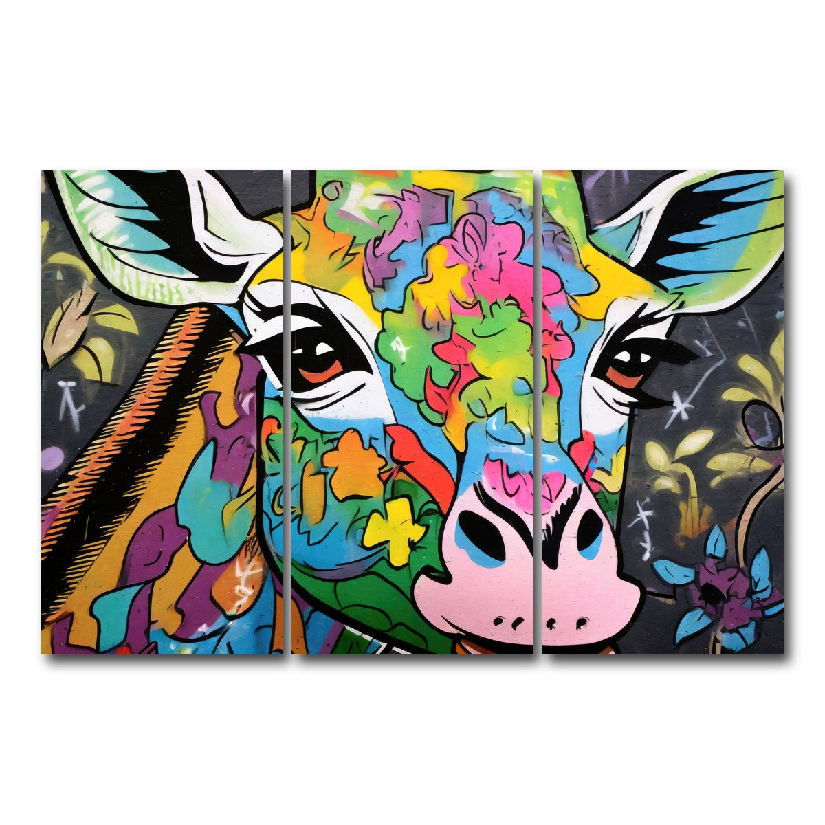 AUTO-MOCKUP WHITE | Giraffe Graffiti | 3 Piece | Gallery Wrap Canvas | group=12x24