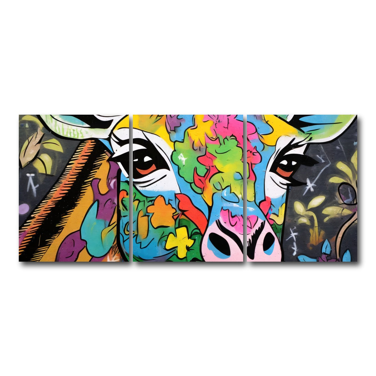 AUTO-MOCKUP WHITE | Giraffe Graffiti | 3 Piece | Gallery Wrap Canvas | group=18x24