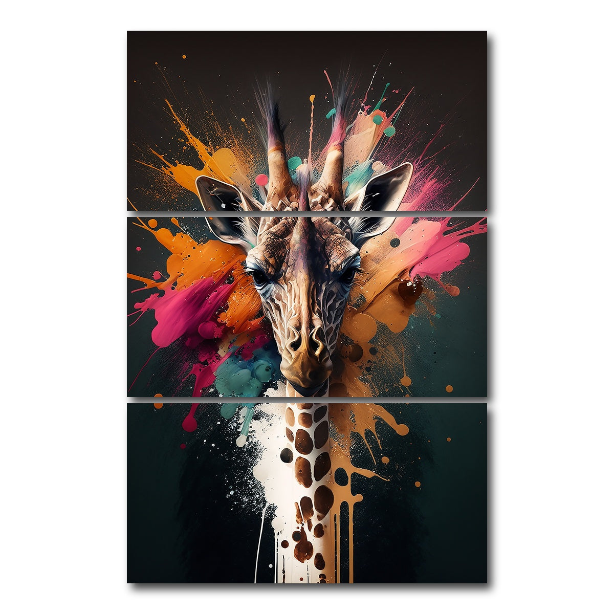 AUTO-MOCKUP WHITE | Giraffe Portrait | 3 Piece | Gallery Wrap Canvas | group=12x24_stacked