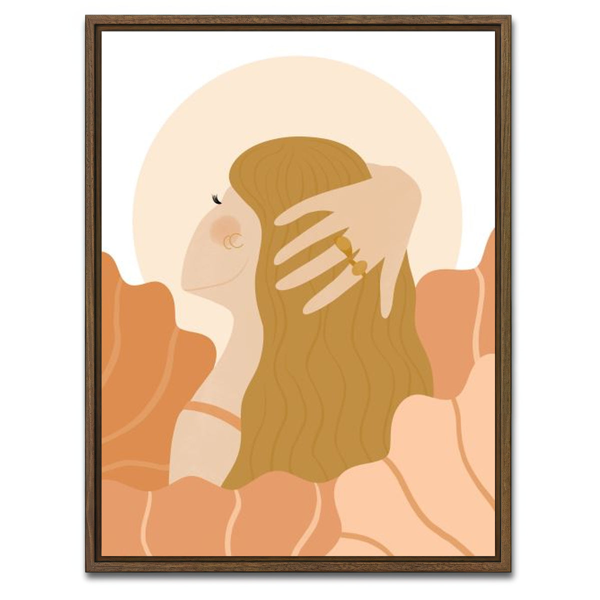 AUTO-MOCKUP WHITE | Girl Dreaming In Soft Peach Colors | 1 Piece | Walnut Framed Canvas | group=3x4