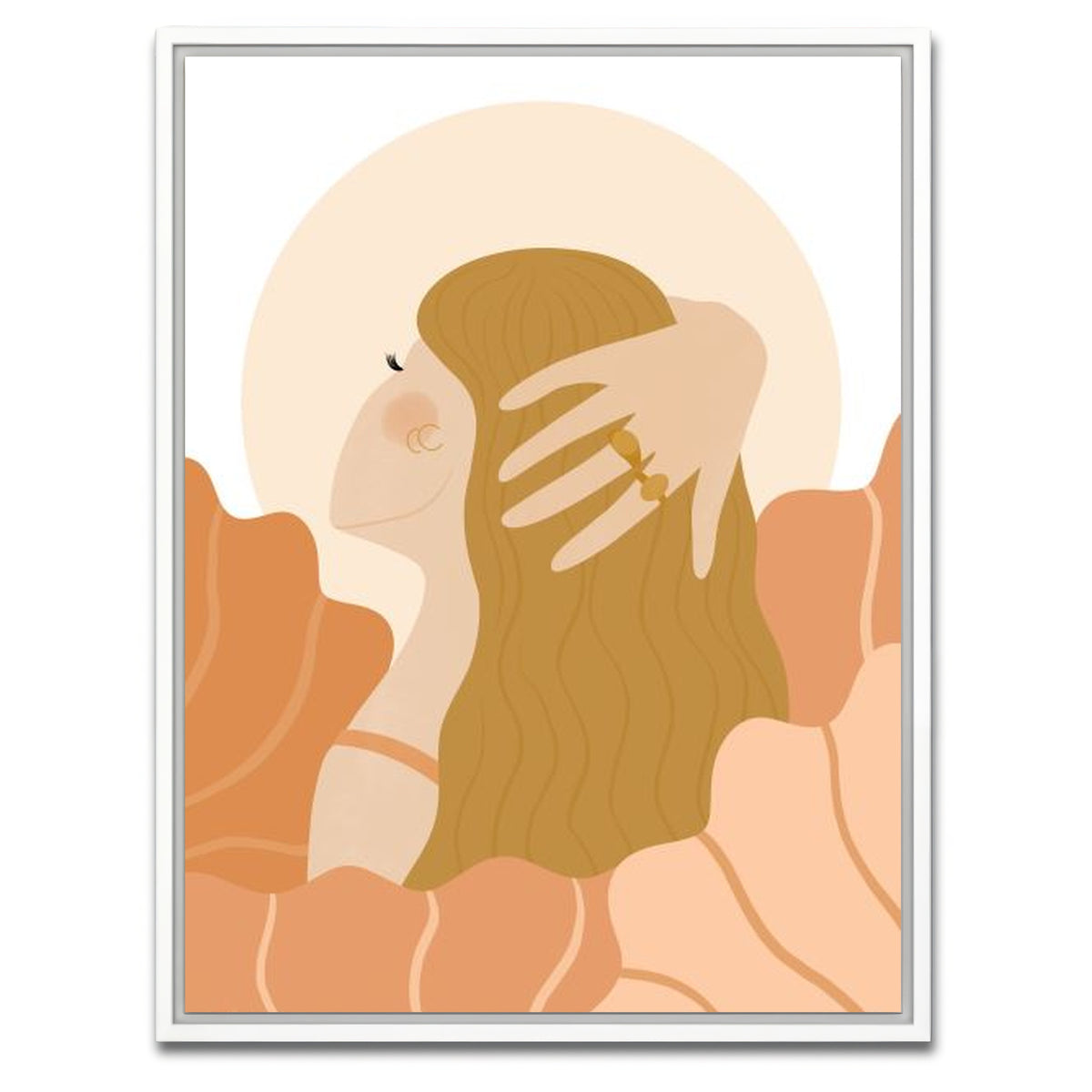 AUTO-MOCKUP WHITE | Girl Dreaming In Soft Peach Colors | 1 Piece | White Framed Canvas | group=3x4