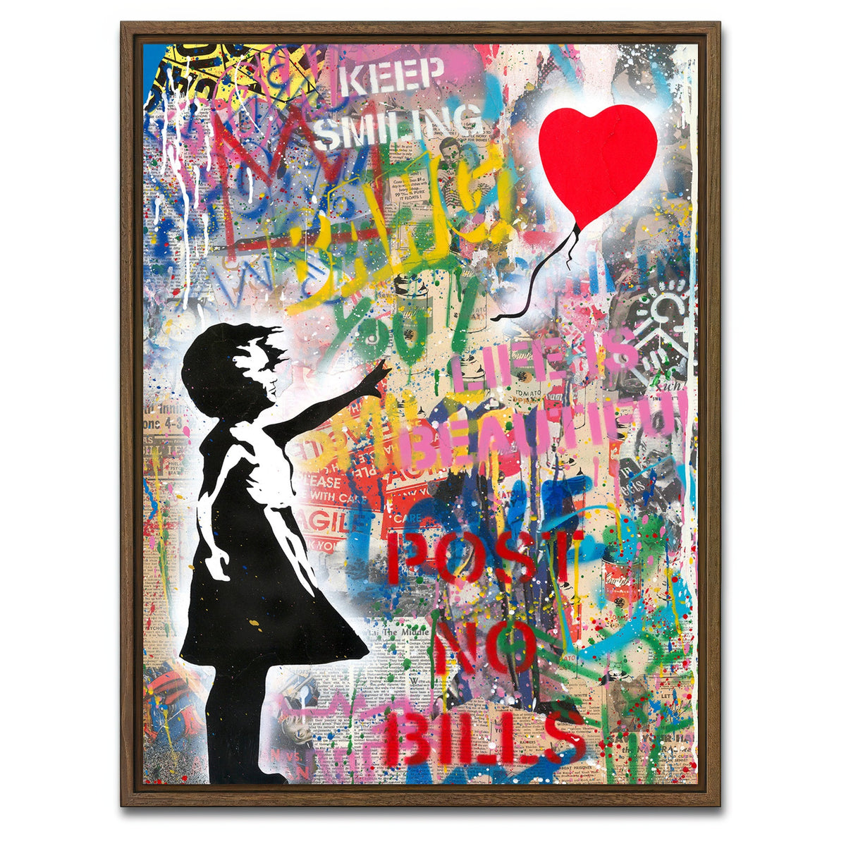 AUTO-MOCKUP WHITE | Girl With A Balloon | 1 Piece | Walnut Framed Canvas | group=3x4