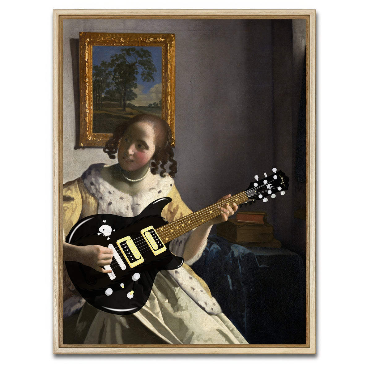 AUTO-MOCKUP WHITE | Girl With An Electric Guitar | 1 Piece | Natural Framed Canvas | group=3x4