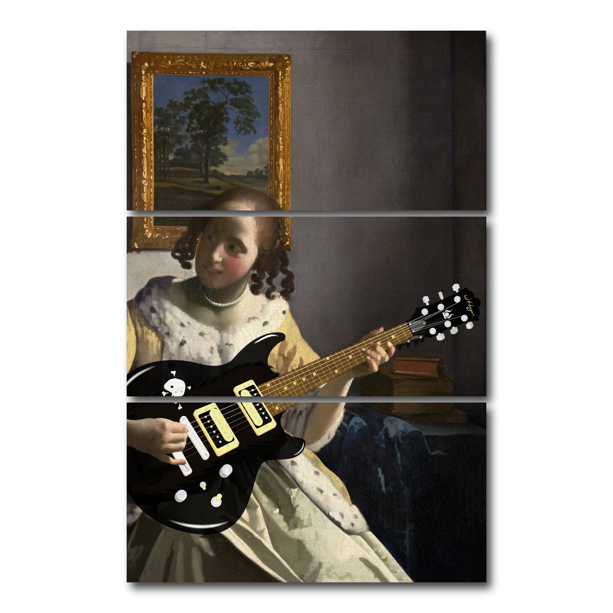 AUTO-MOCKUP WHITE | Girl With An Electric Guitar | 3 Piece | Gallery Wrap Canvas | group=12x24_stacked