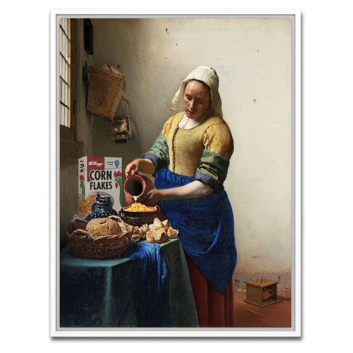 AUTO-MOCKUP WHITE | Girl With Cornflakes _ Milk | 1 Piece | White Framed Canvas | group=3x4