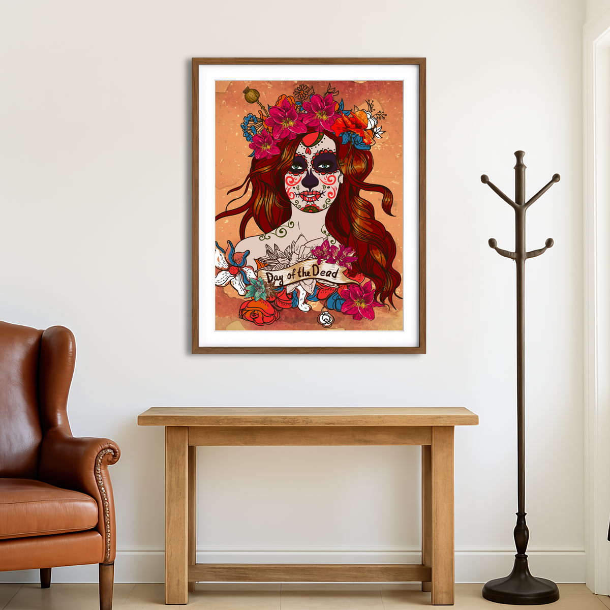 AUTO-MOCKUP ROOM | Girl With Sugar Skull Wall Art