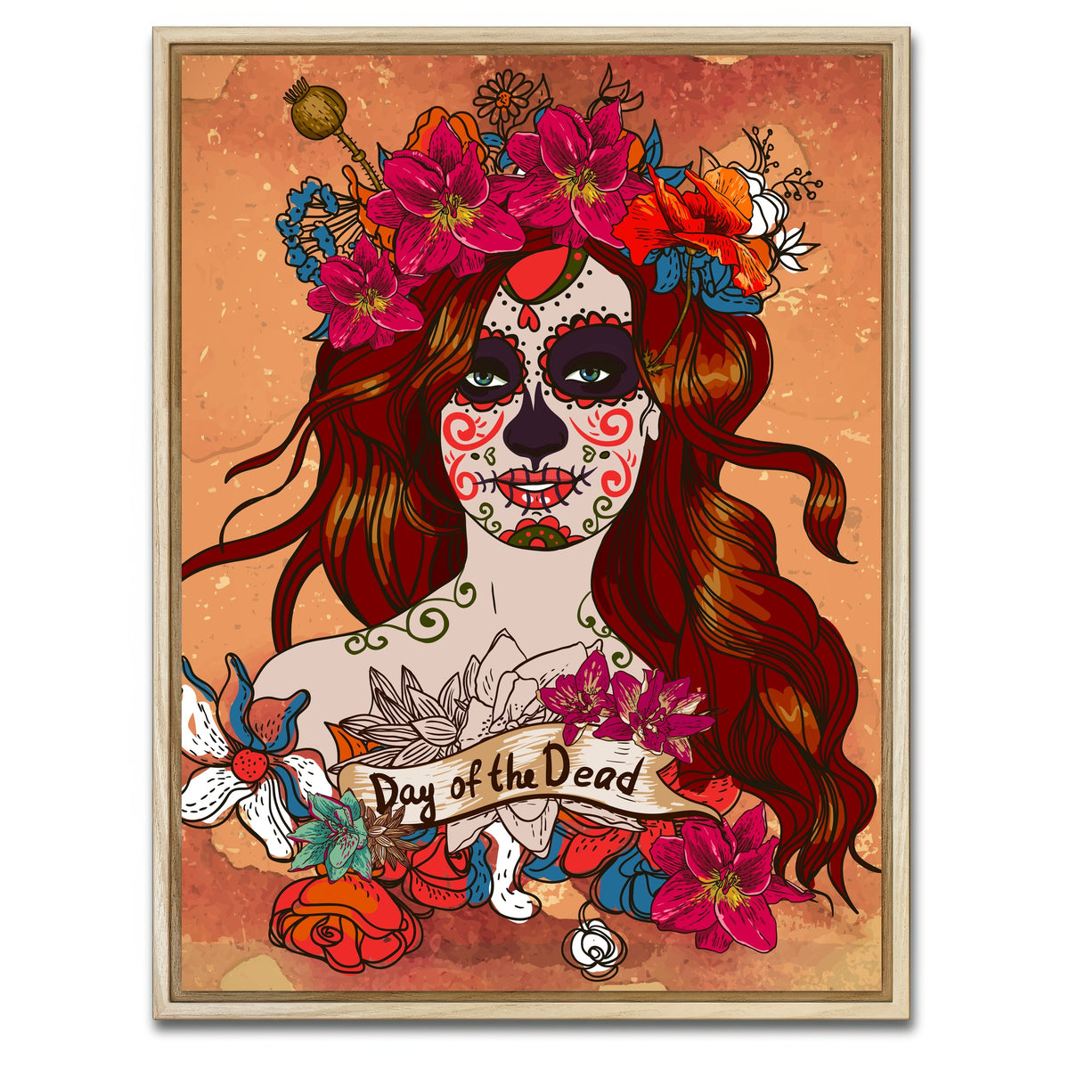 AUTO-MOCKUP WHITE | Girl With Sugar Skull | 1 Piece | Natural Framed Canvas | group=3x4