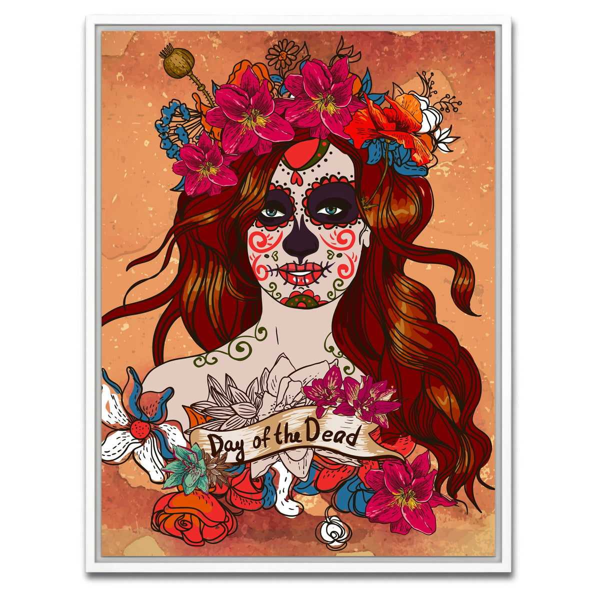 AUTO-MOCKUP WHITE | Girl With Sugar Skull | 1 Piece | White Framed Canvas | group=3x4
