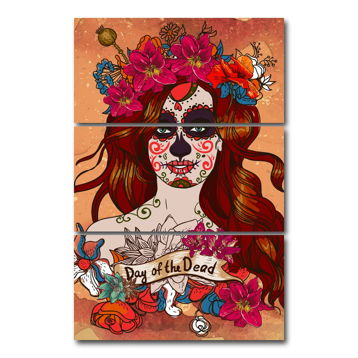 AUTO-MOCKUP WHITE | Girl With Sugar Skull | 3 Piece | Gallery Wrap Canvas | group=12x24_stacked