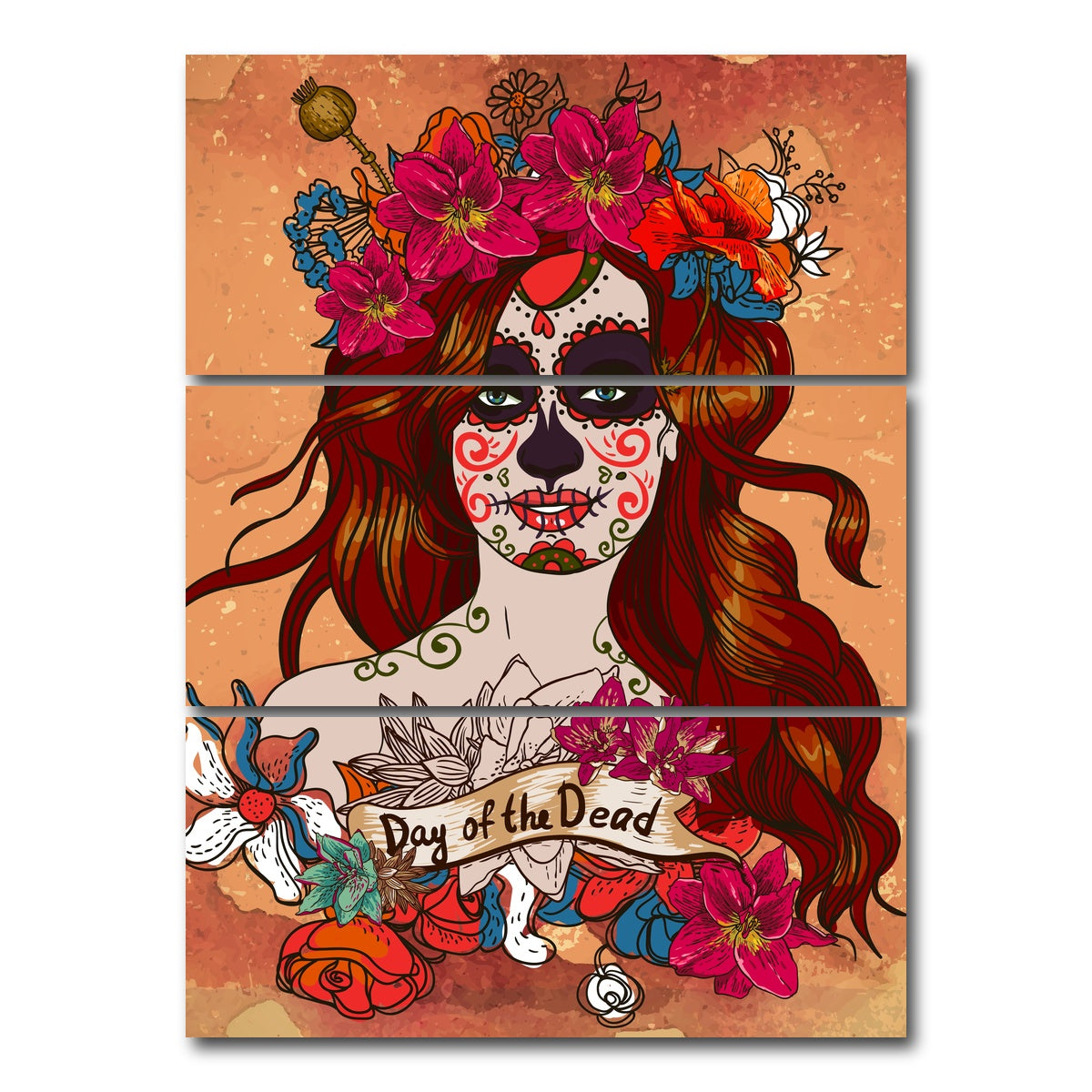 AUTO-MOCKUP WHITE | Girl With Sugar Skull | 3 Piece | Gallery Wrap Canvas | group=8x18_stacked
