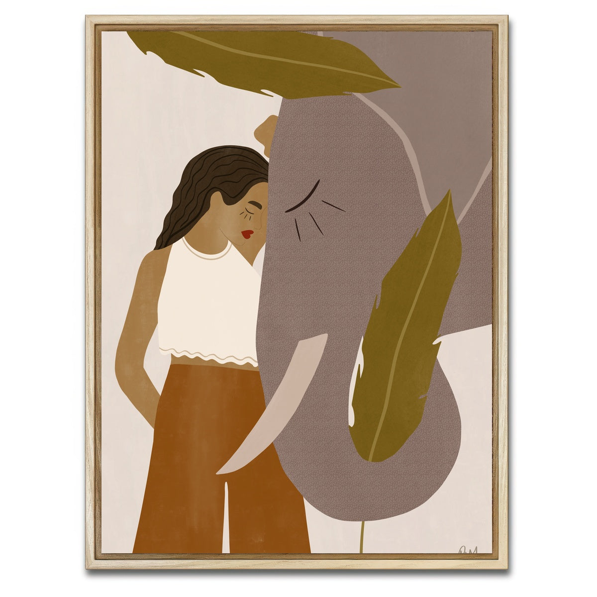 AUTO-MOCKUP WHITE | Girl and Elephant | 1 Piece | Natural Framed Canvas | group=3x4