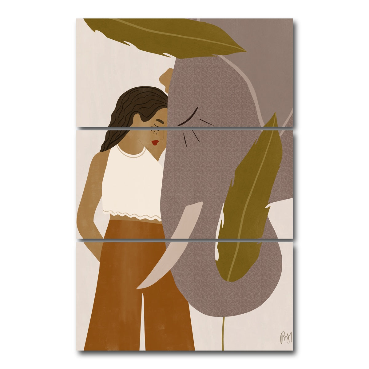 AUTO-MOCKUP WHITE | Girl and Elephant | 3 Piece | Gallery Wrap Canvas | group=12x24_stacked