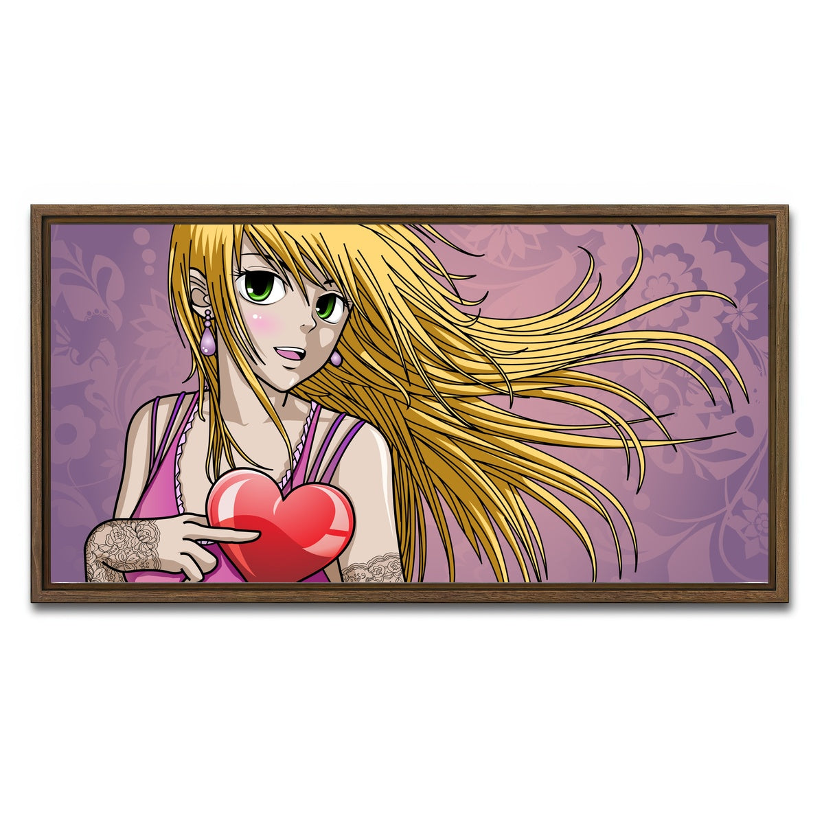 AUTO-MOCKUP WHITE | Girl holding heart | 1 Piece | Walnut Framed Canvas | group=2x1