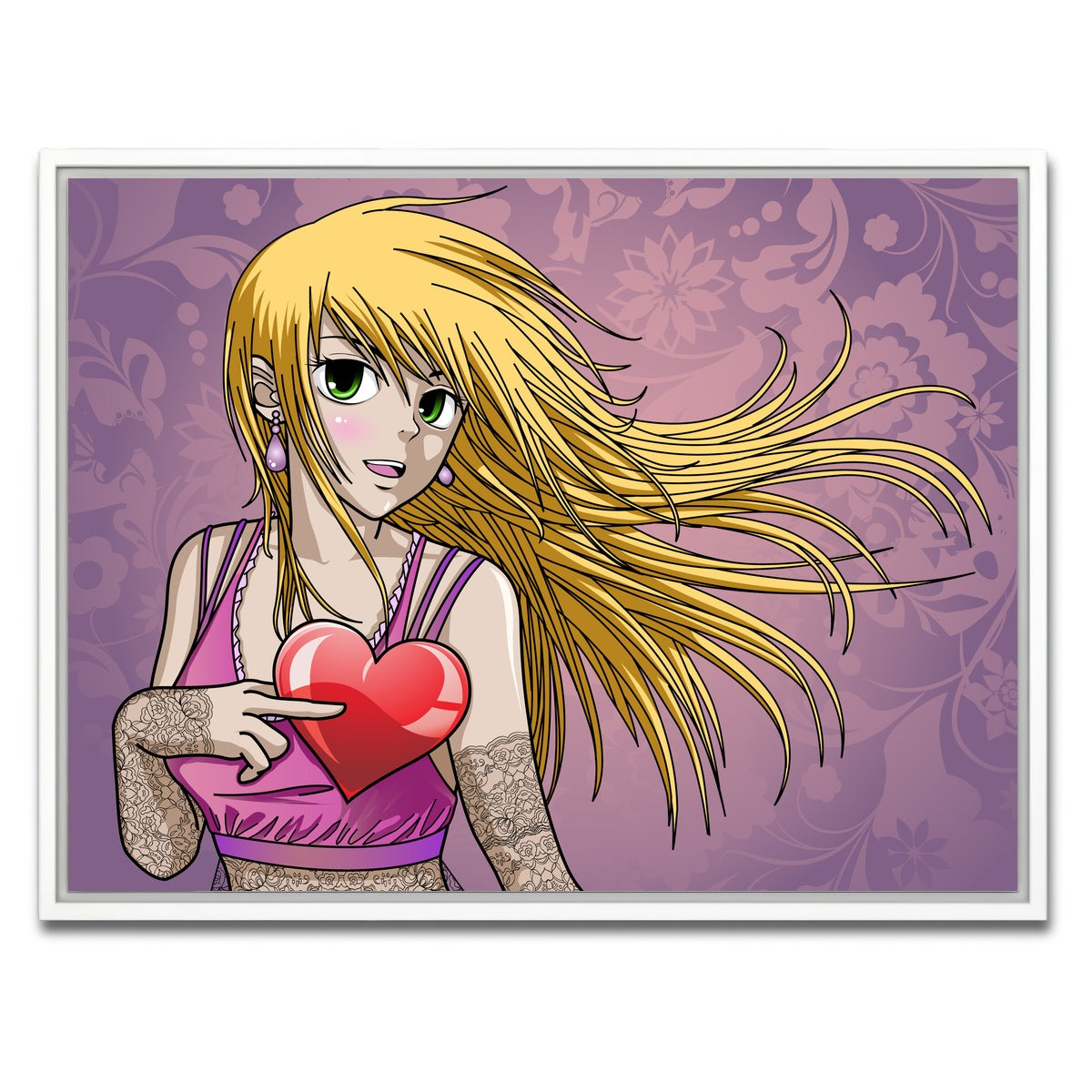 AUTO-MOCKUP WHITE | Girl holding heart | 1 Piece | White Framed Canvas | group=4x3