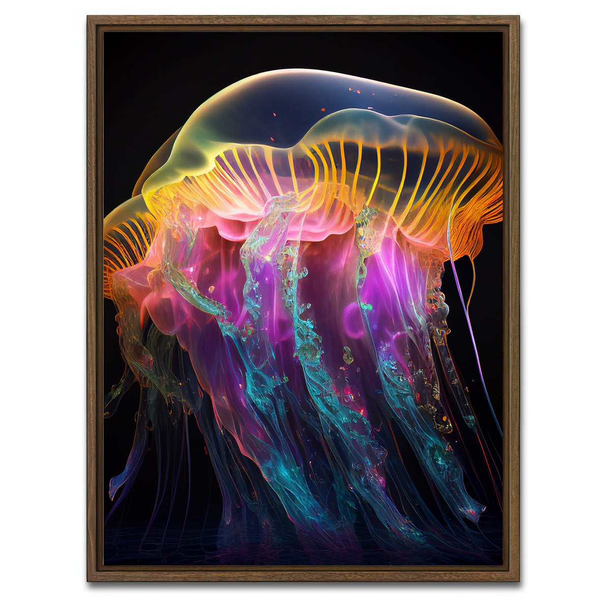 AUTO-MOCKUP WHITE | Glowing Jellyfish | 1 Piece | Walnut Framed Canvas | group=3x4