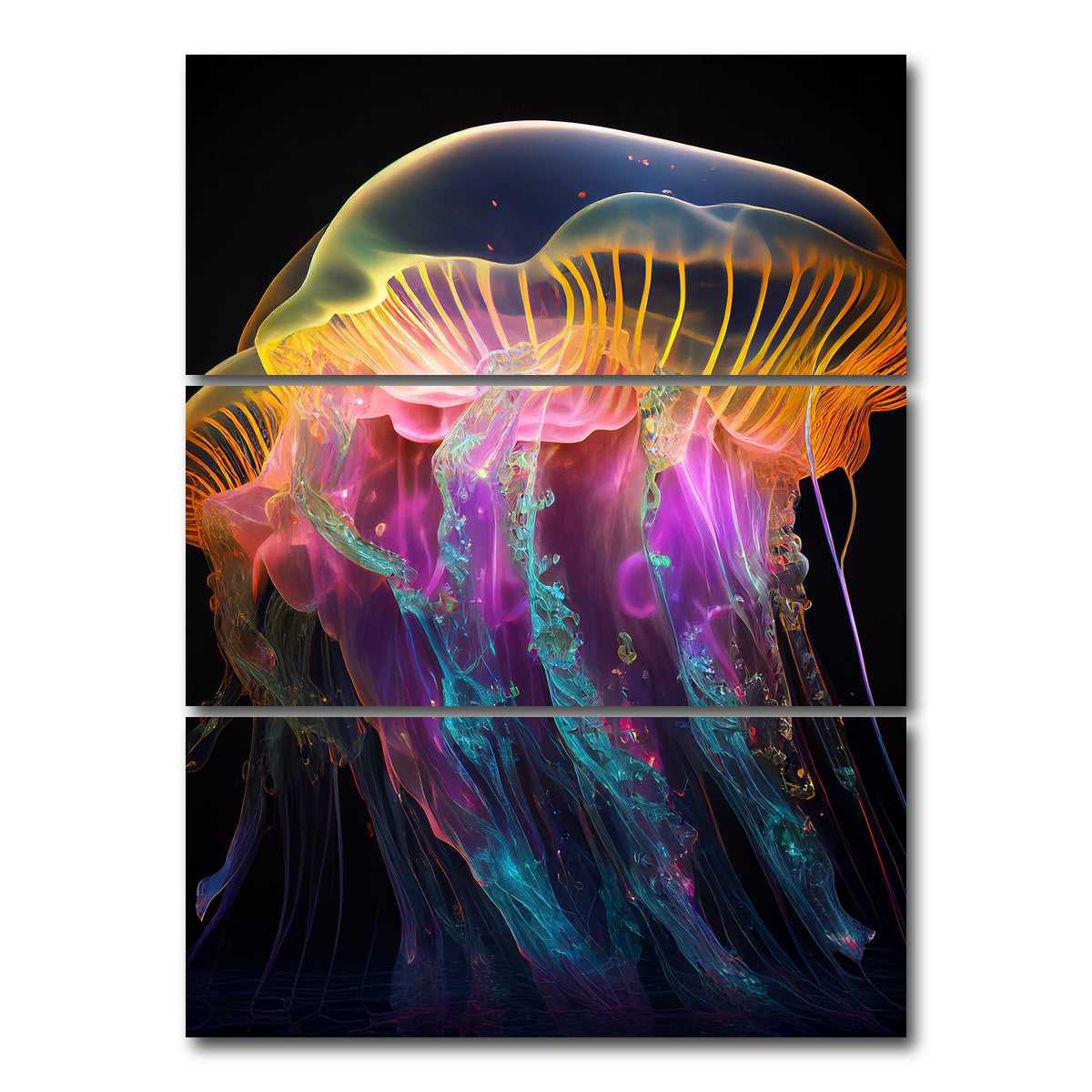 AUTO-MOCKUP WHITE | Glowing Jellyfish | 3 Piece | Gallery Wrap Canvas | group=8x18_stacked