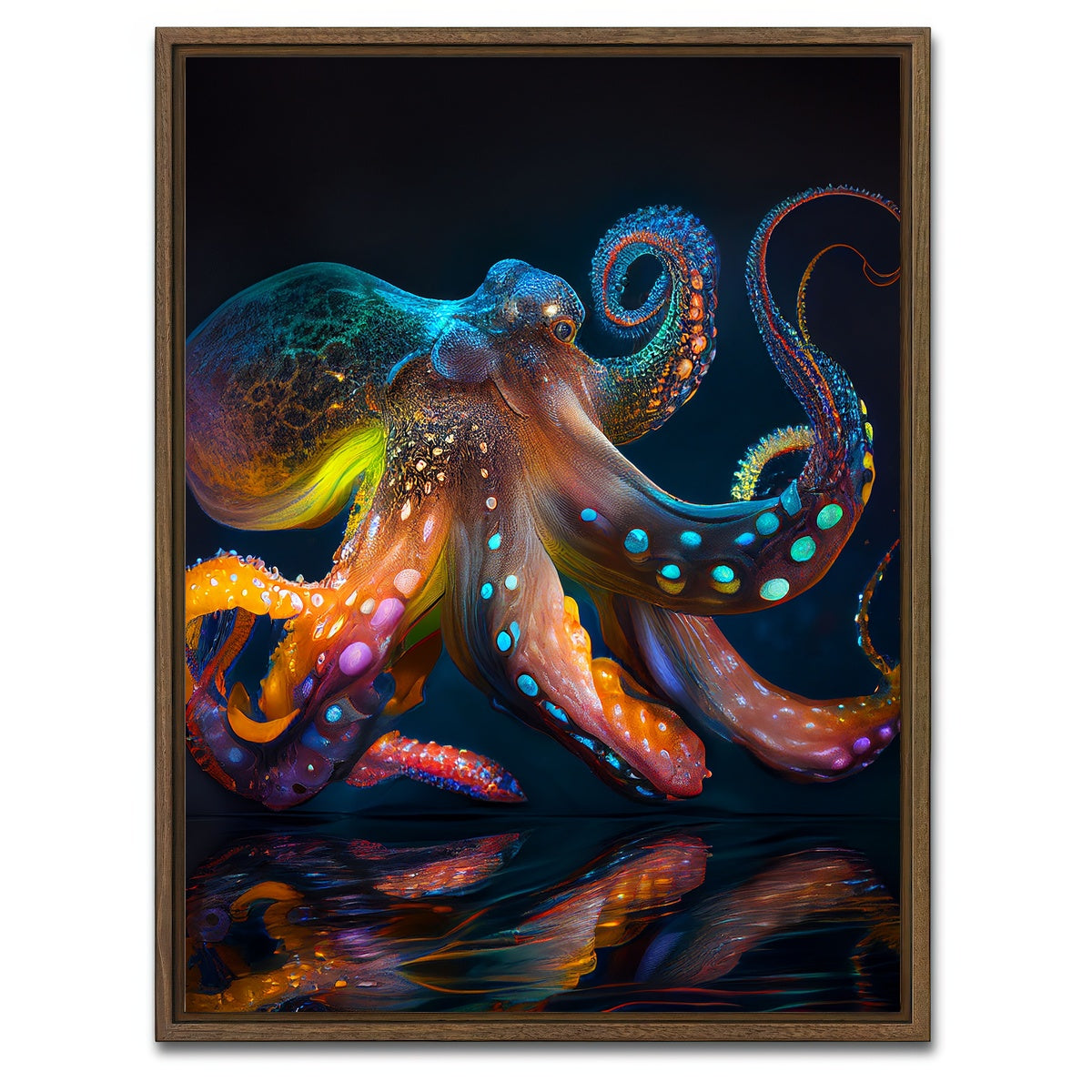 AUTO-MOCKUP WHITE | Glowing Octopus | 1 Piece | Walnut Framed Canvas | group=3x4