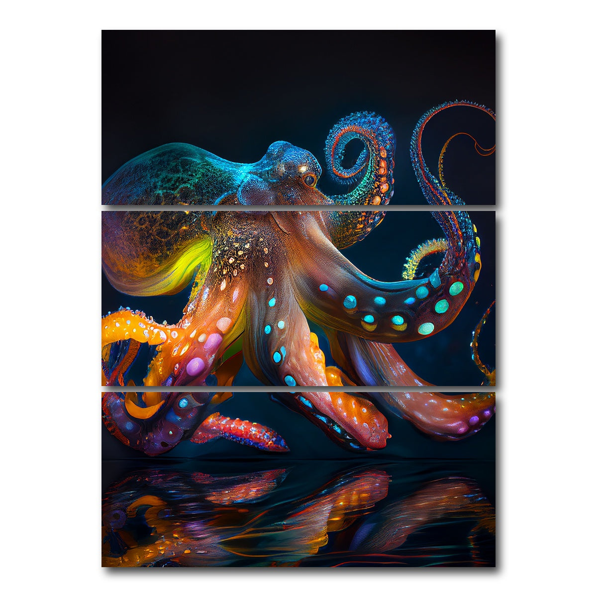AUTO-MOCKUP WHITE | Glowing Octopus | 3 Piece | Gallery Wrap Canvas | group=8x18_stacked