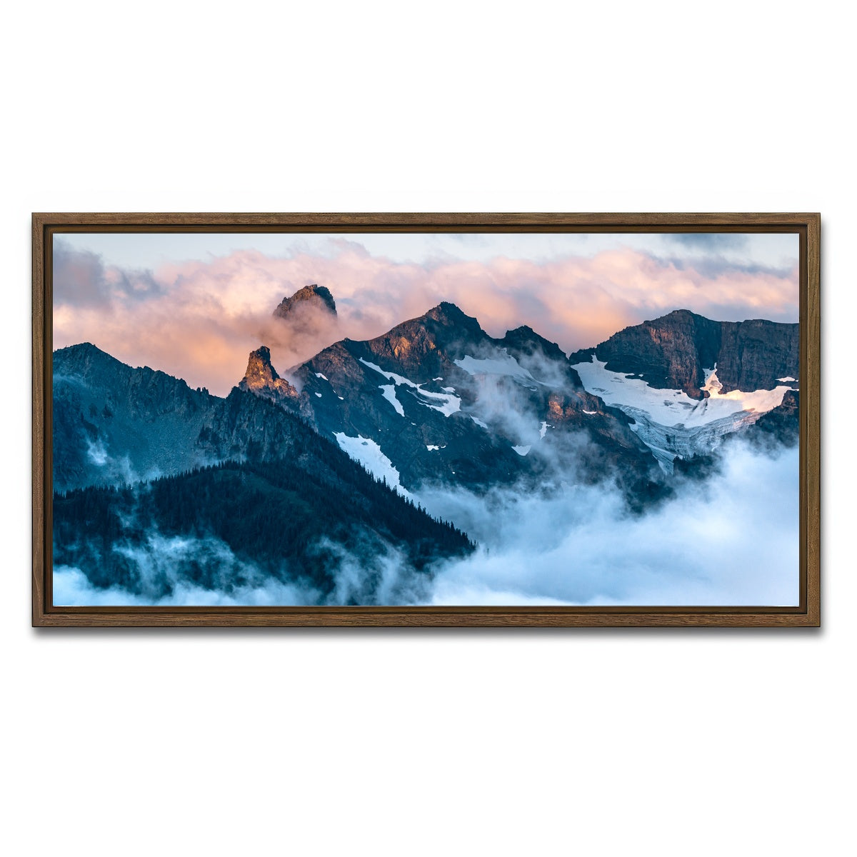 AUTO-MOCKUP WHITE | Glowing Peaks | 1 Piece | Walnut Framed Canvas | group=2x1