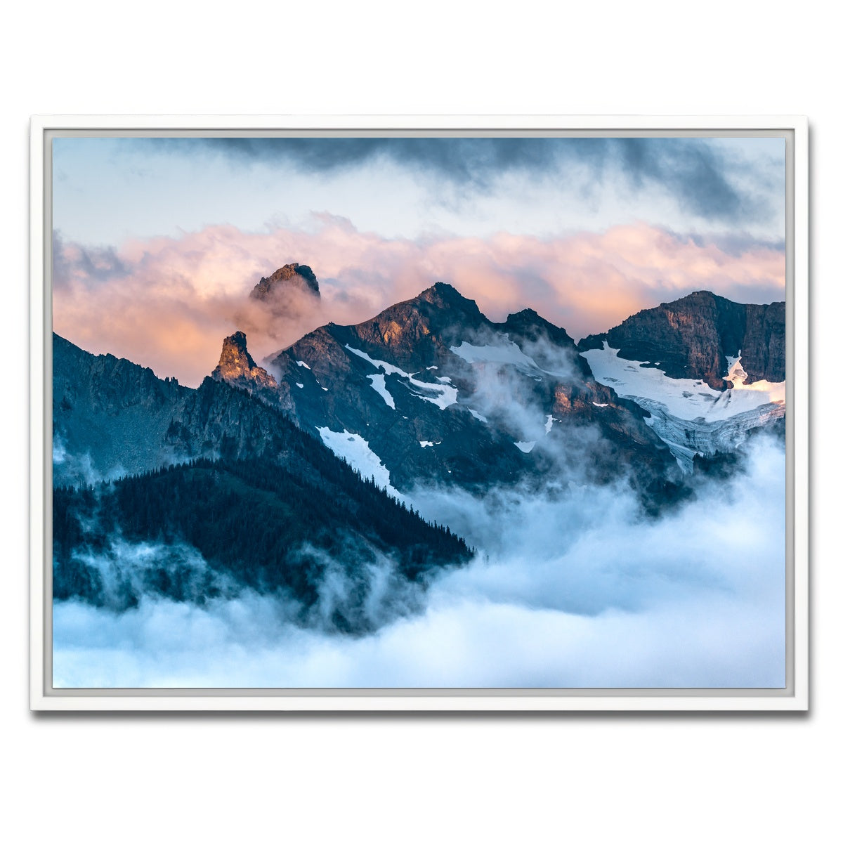 AUTO-MOCKUP WHITE | Glowing Peaks | 1 Piece | White Framed Canvas | group=4x3