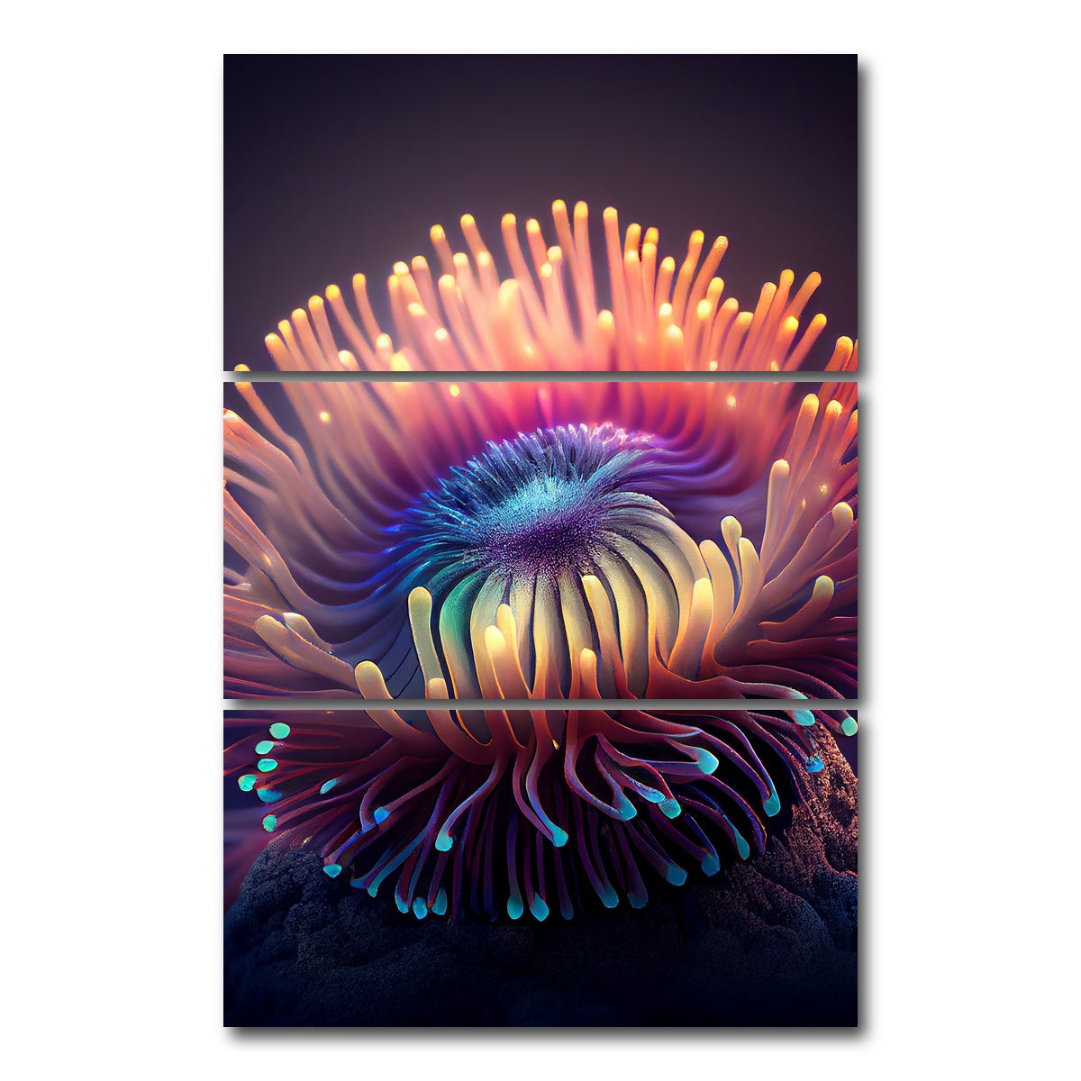 AUTO-MOCKUP WHITE | Glowing Sea Anemone | 3 Piece | Gallery Wrap Canvas | group=12x24_stacked