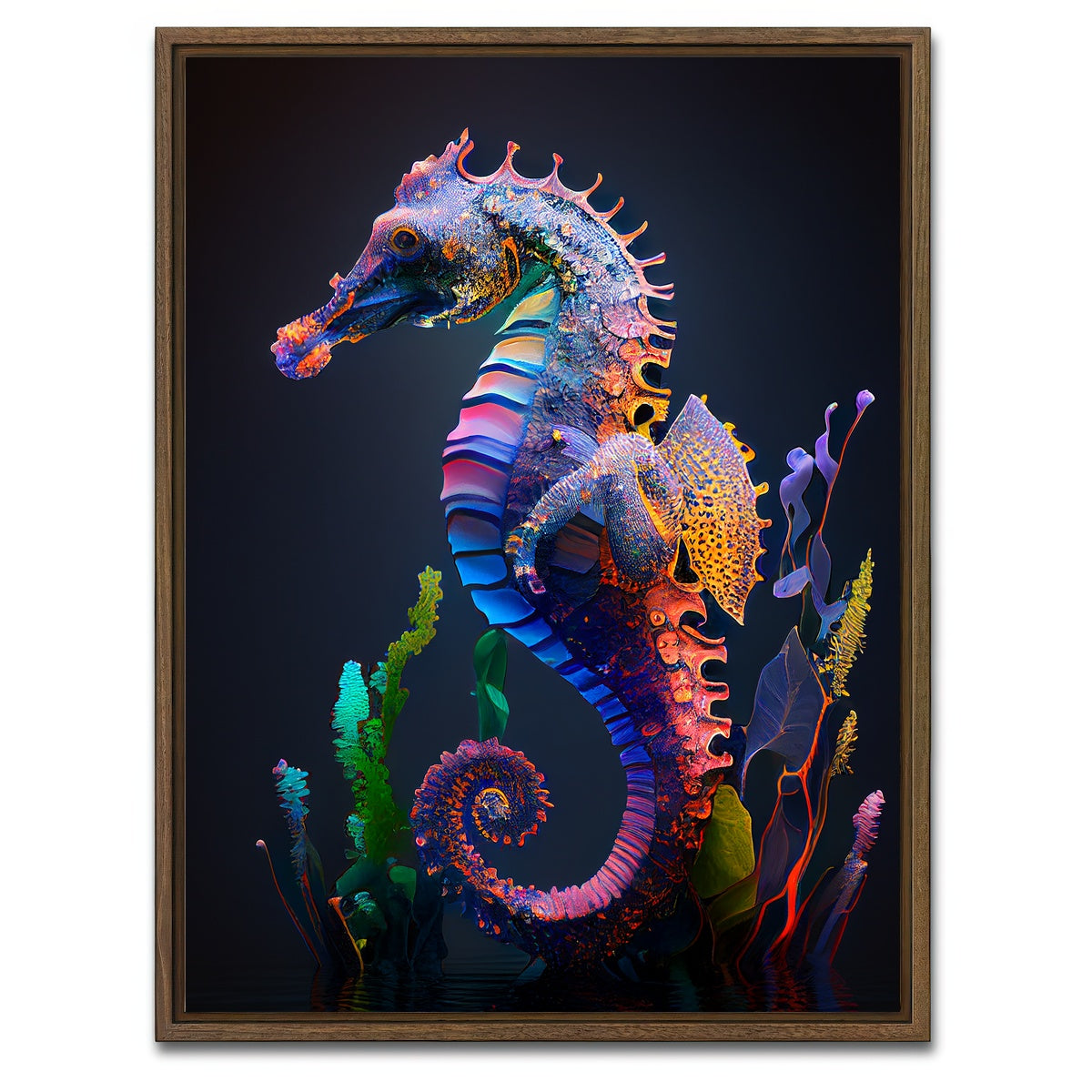 AUTO-MOCKUP WHITE | Glowing Seahorse | 1 Piece | Walnut Framed Canvas | group=3x4