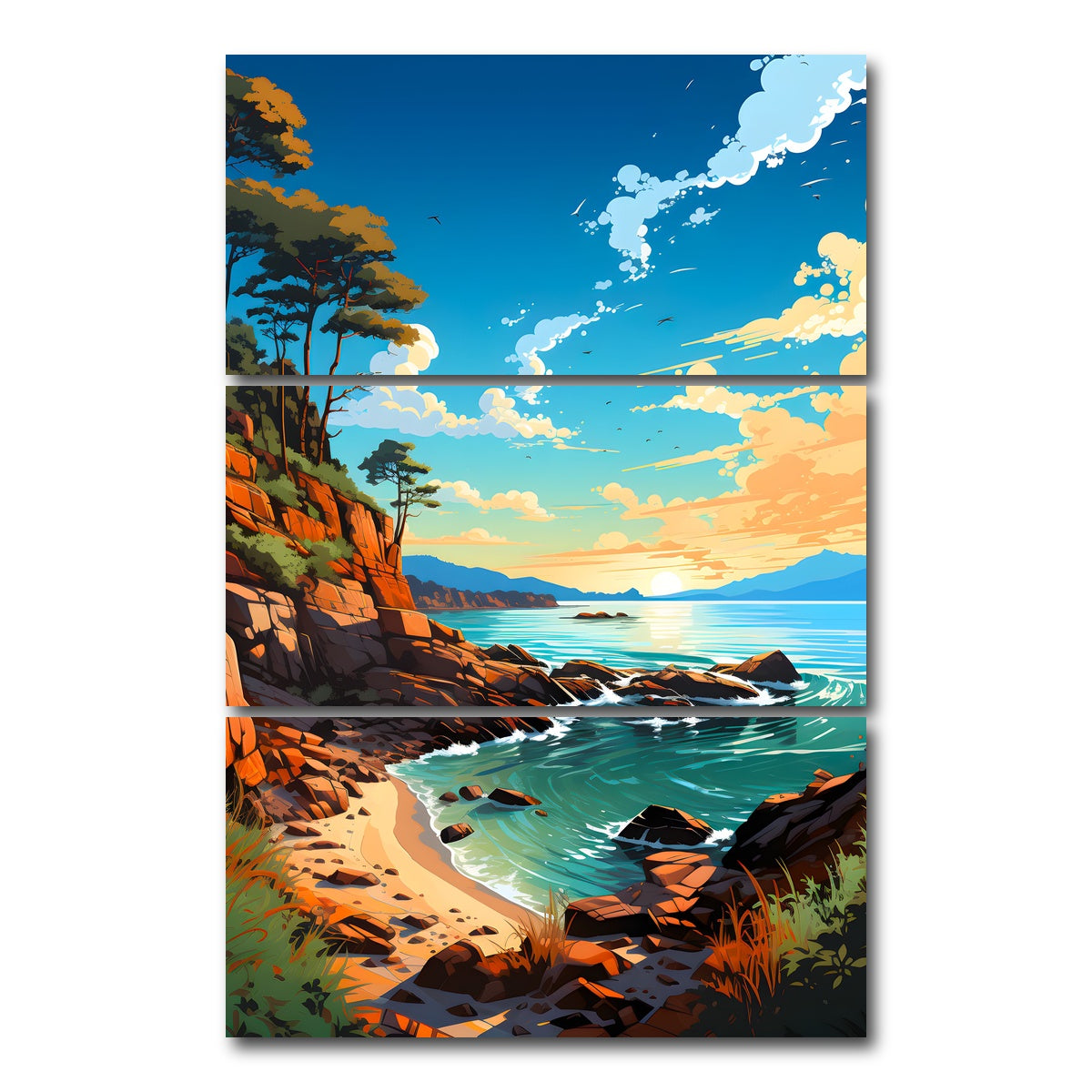 AUTO-MOCKUP WHITE | Gold Coast beach | 3 Piece | Gallery Wrap Canvas | group=12x24_stacked