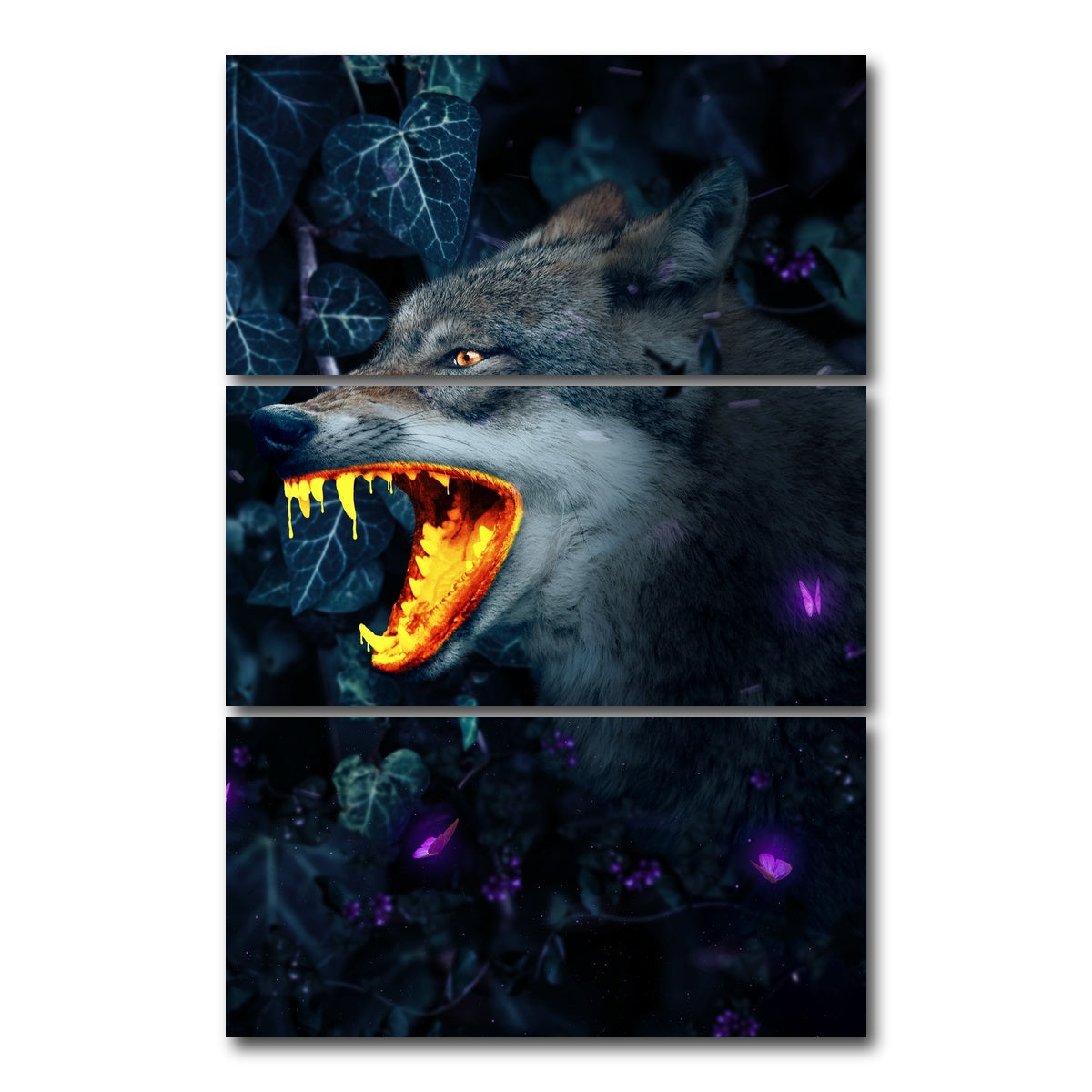 AUTO-MOCKUP WHITE | Gold Wolf | 3 Piece | Gallery Wrap Canvas | group=12x24_stacked