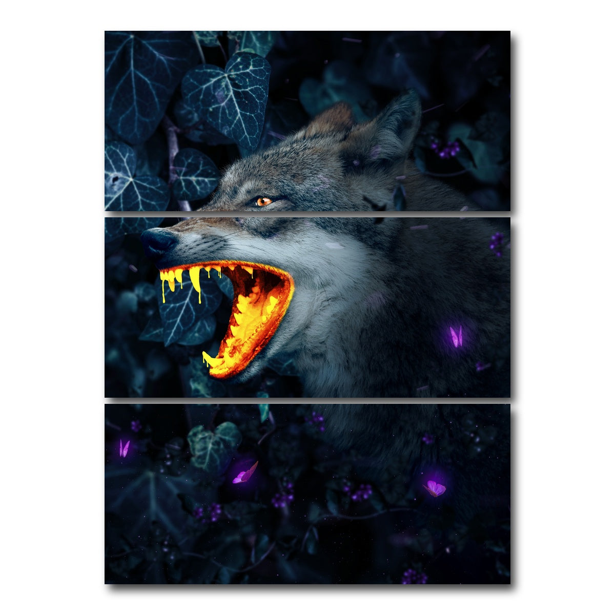 AUTO-MOCKUP WHITE | Gold Wolf | 3 Piece | Gallery Wrap Canvas | group=8x18_stacked