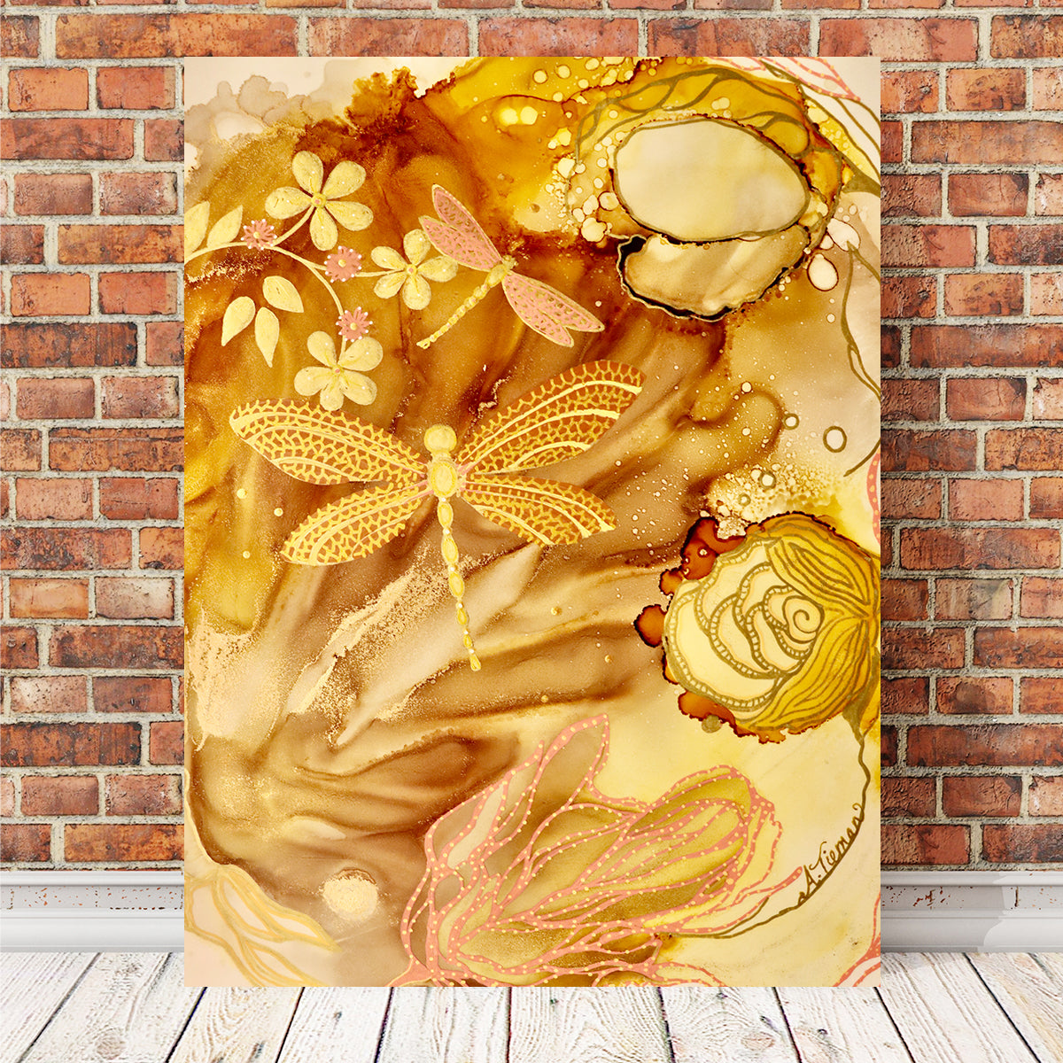 Golden Dragonflies Wall Art