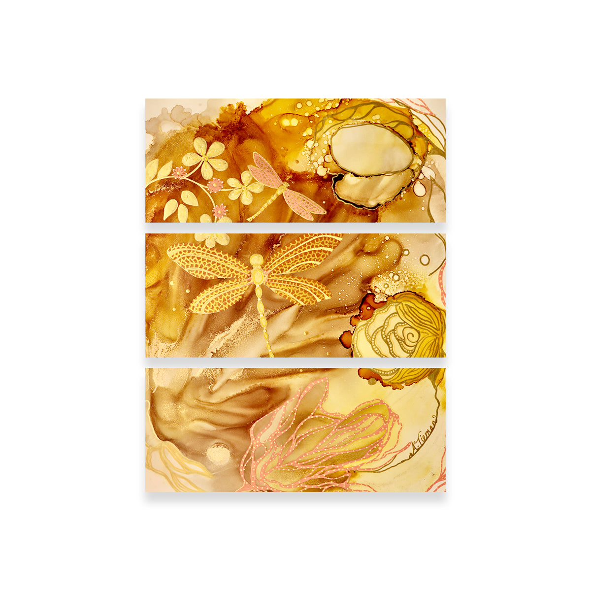 Golden Dragonflies Wall Art
