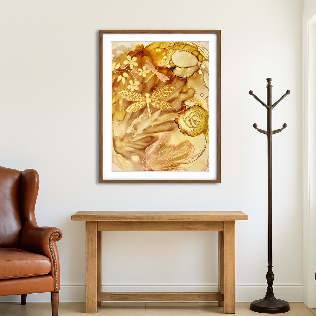 AUTO-MOCKUP ROOM | Golden Dragonflies Wall Art