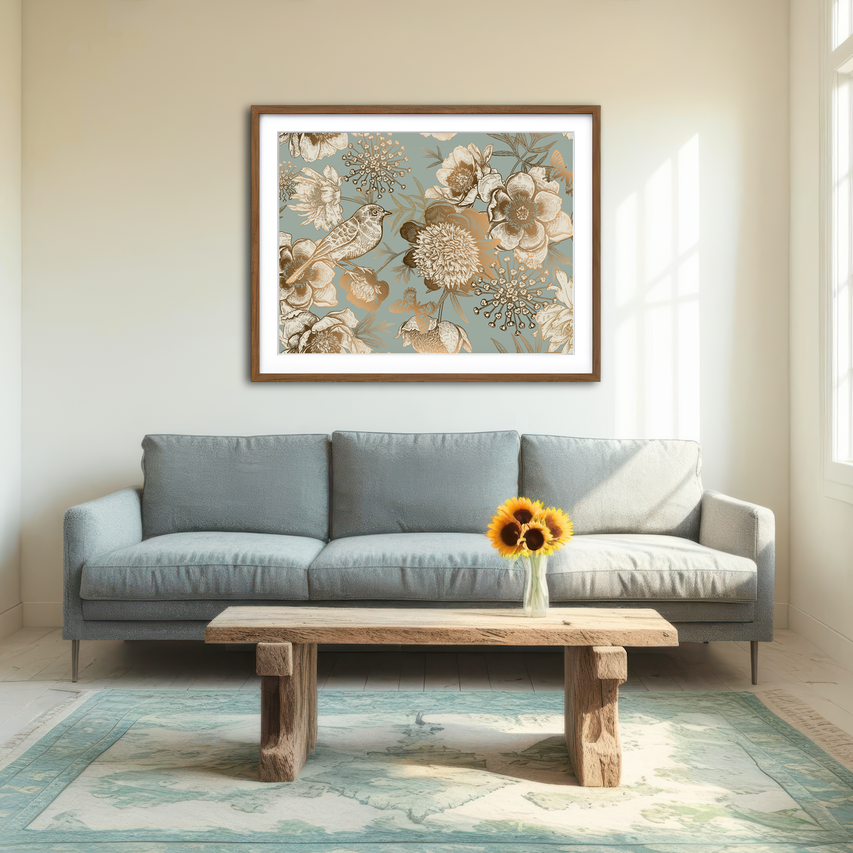 AUTO-MOCKUP ROOM | Golden Flowers Pattern Wall Art