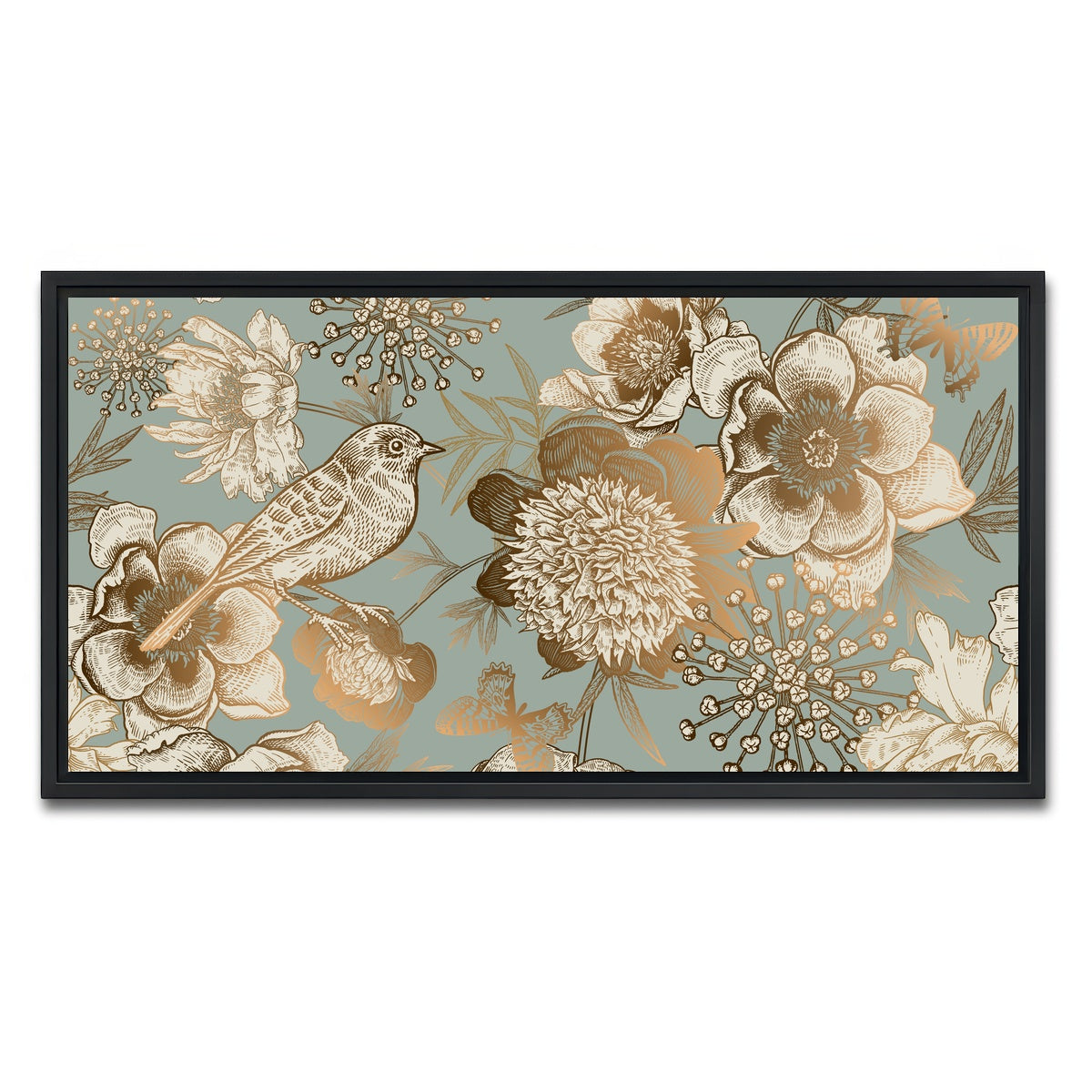 AUTO-MOCKUP WHITE | Golden Flowers Pattern | 1 Piece | Black Framed Canvas | group=2x1
