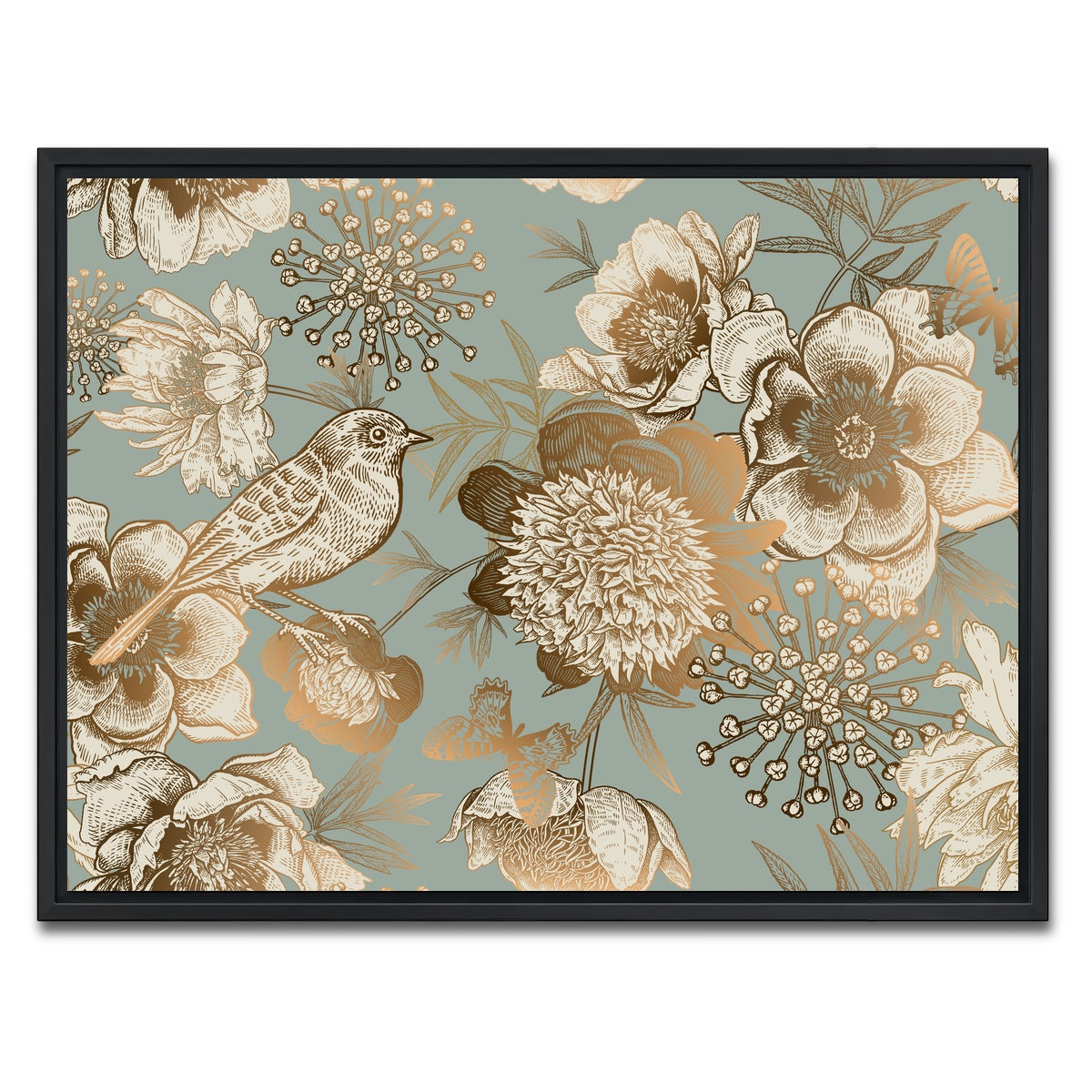 AUTO-MOCKUP WHITE | Golden Flowers Pattern | 1 Piece | Black Framed Canvas | group=4x3