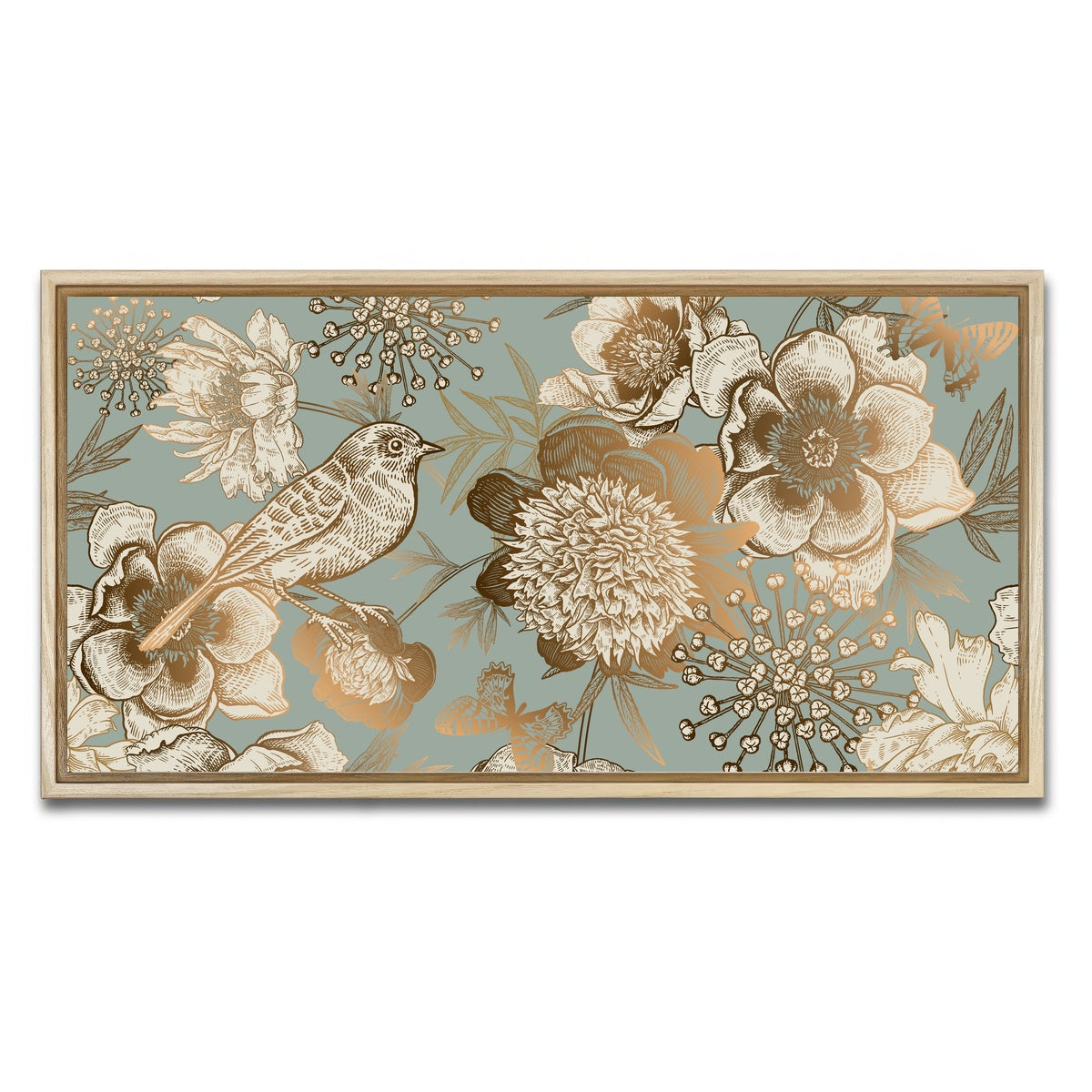 AUTO-MOCKUP WHITE | Golden Flowers Pattern | 1 Piece | Natural Framed Canvas | group=2x1