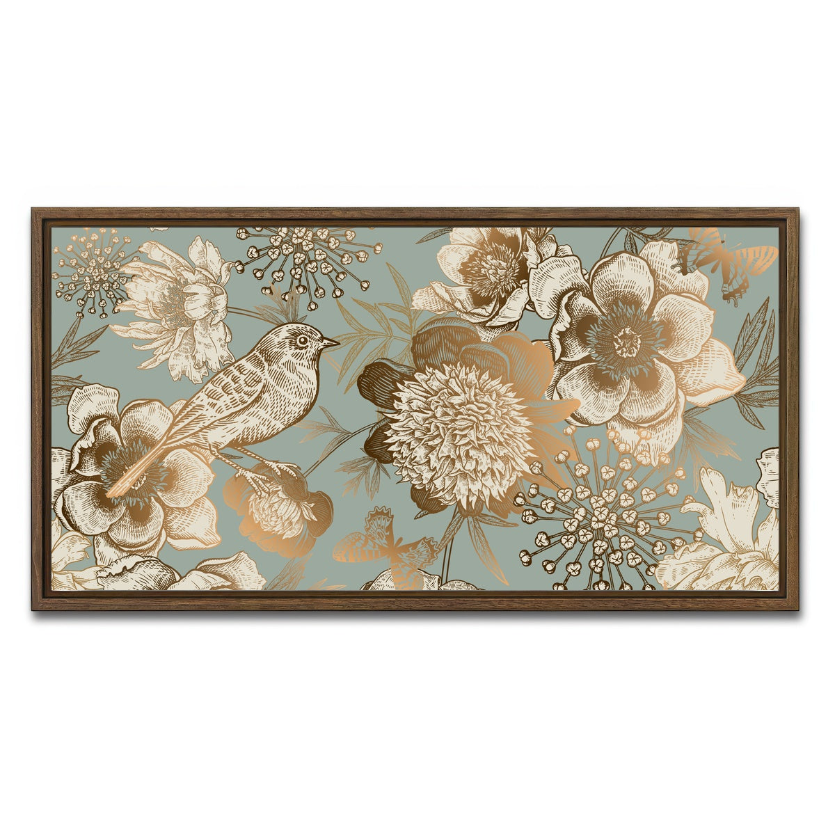 AUTO-MOCKUP WHITE | Golden Flowers Pattern | 1 Piece | Walnut Framed Canvas | group=2x1