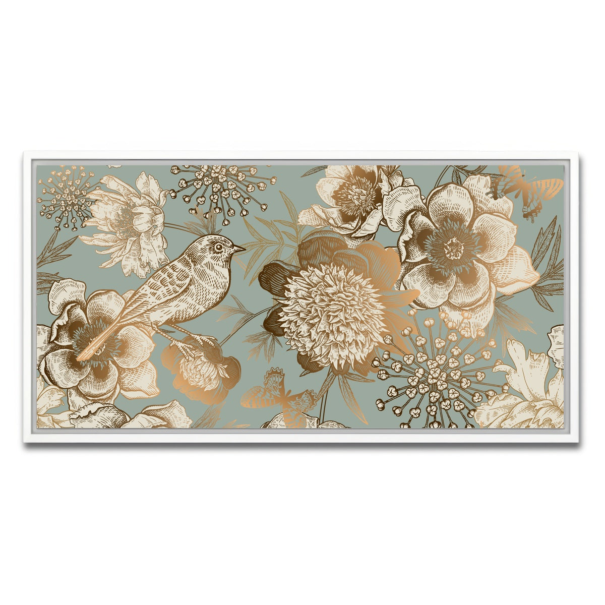 AUTO-MOCKUP WHITE | Golden Flowers Pattern | 1 Piece | White Framed Canvas | group=2x1