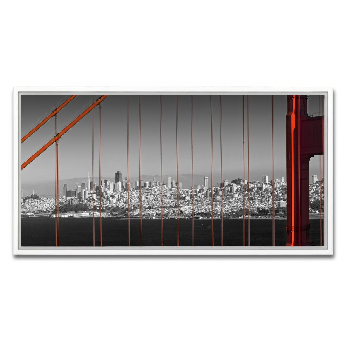 AUTO-MOCKUP WHITE | Golden Gate Bridge - Panoramic Downtown View | 1 Piece | White Framed Canvas | group=2x1