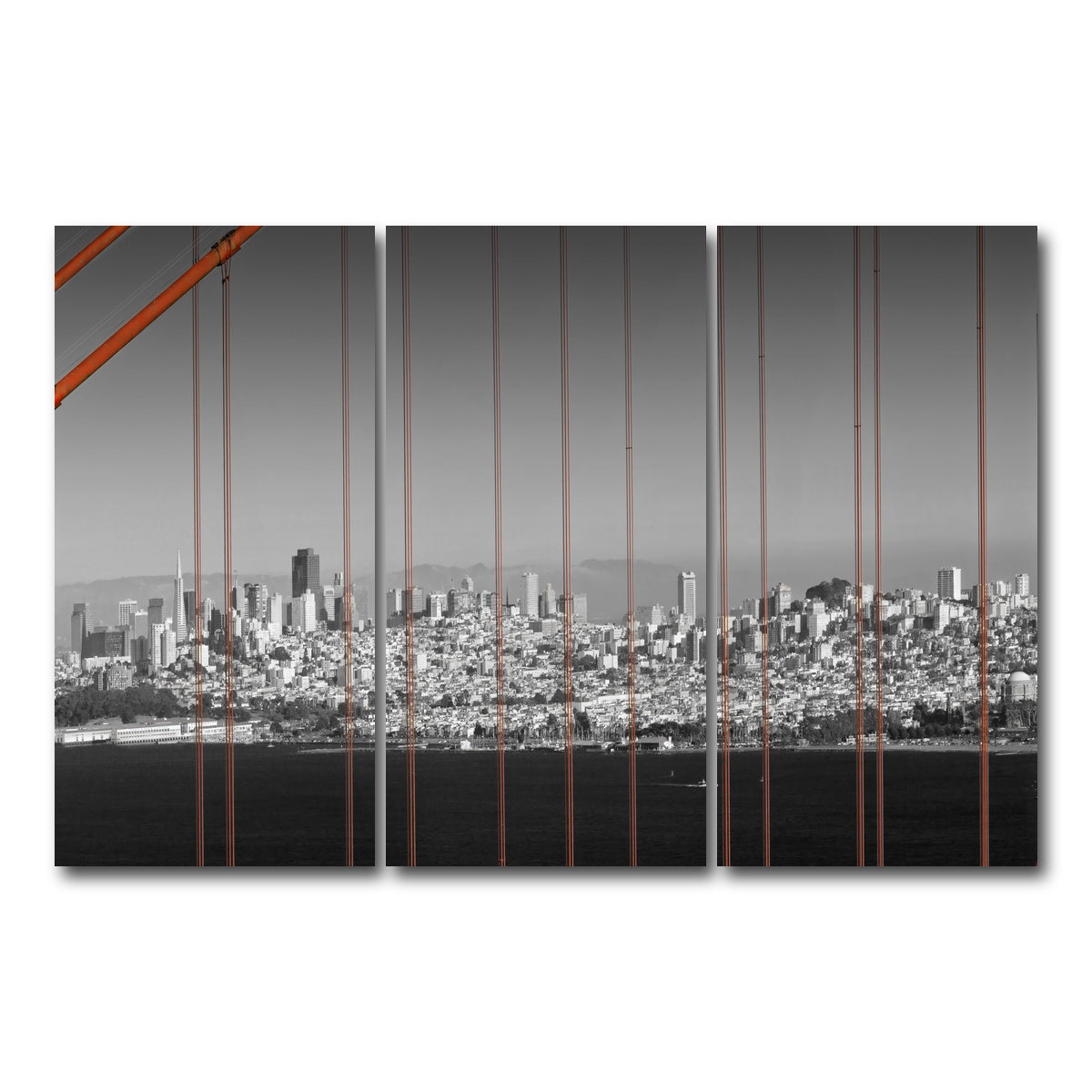 AUTO-MOCKUP WHITE | Golden Gate Bridge - Panoramic Downtown View | 3 Piece | Gallery Wrap Canvas | group=12x24
