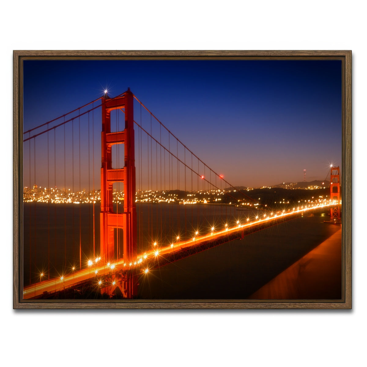 AUTO-MOCKUP WHITE | Golden Gate Bridge Evening Cityscape | 1 Piece | Walnut Framed Canvas | group=4x3