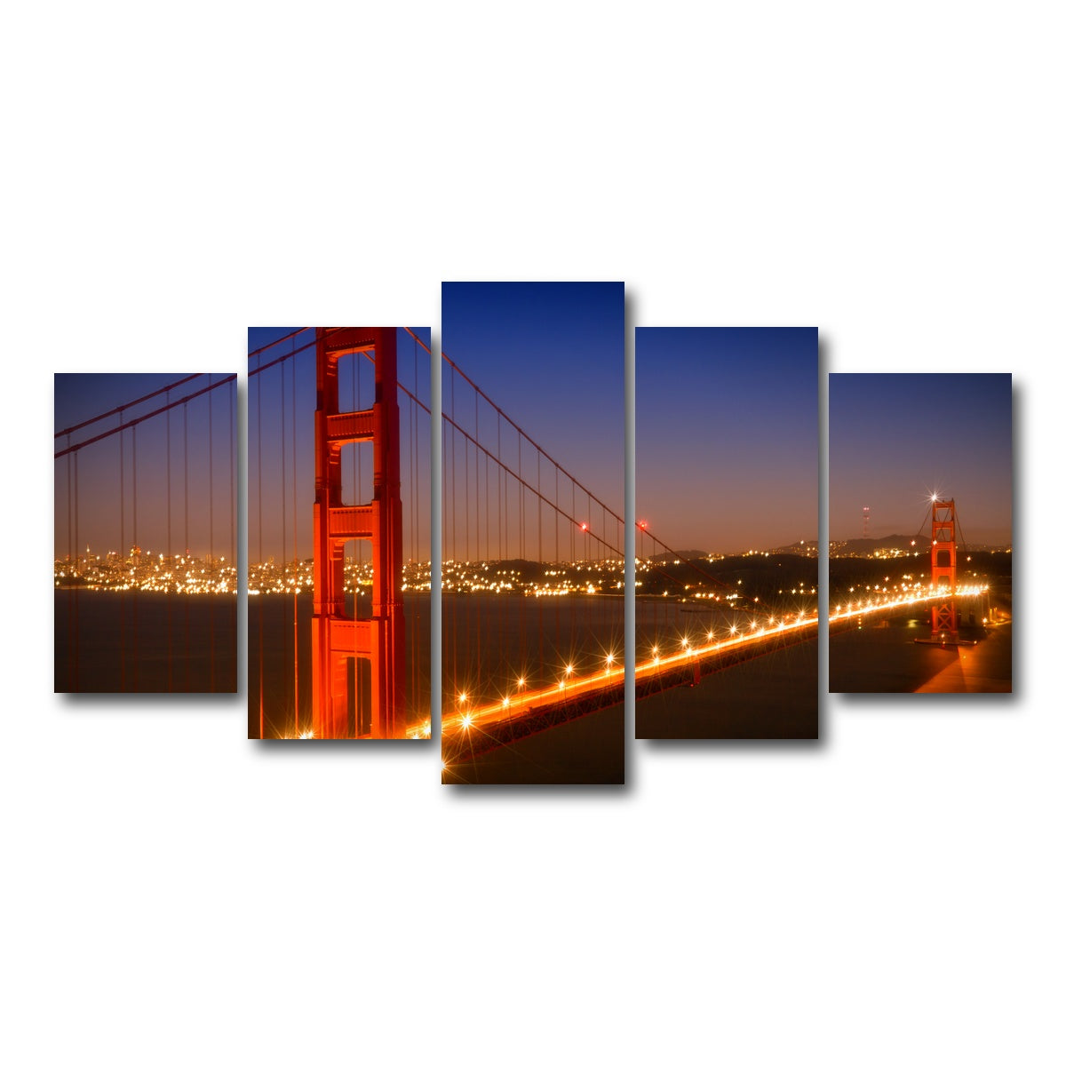 AUTO-MOCKUP WHITE | Golden Gate Bridge Evening Cityscape | 5 Piece | Gallery Wrap Canvas | group=5_normal
