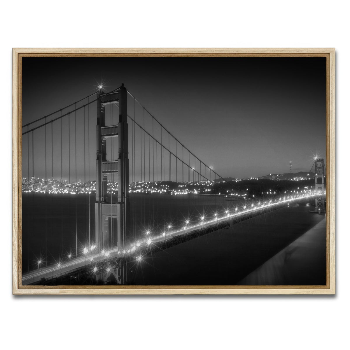 AUTO-MOCKUP WHITE | Golden Gate Bridge Monochrome Cityscape | 1 Piece | Natural Framed Canvas | group=4x3