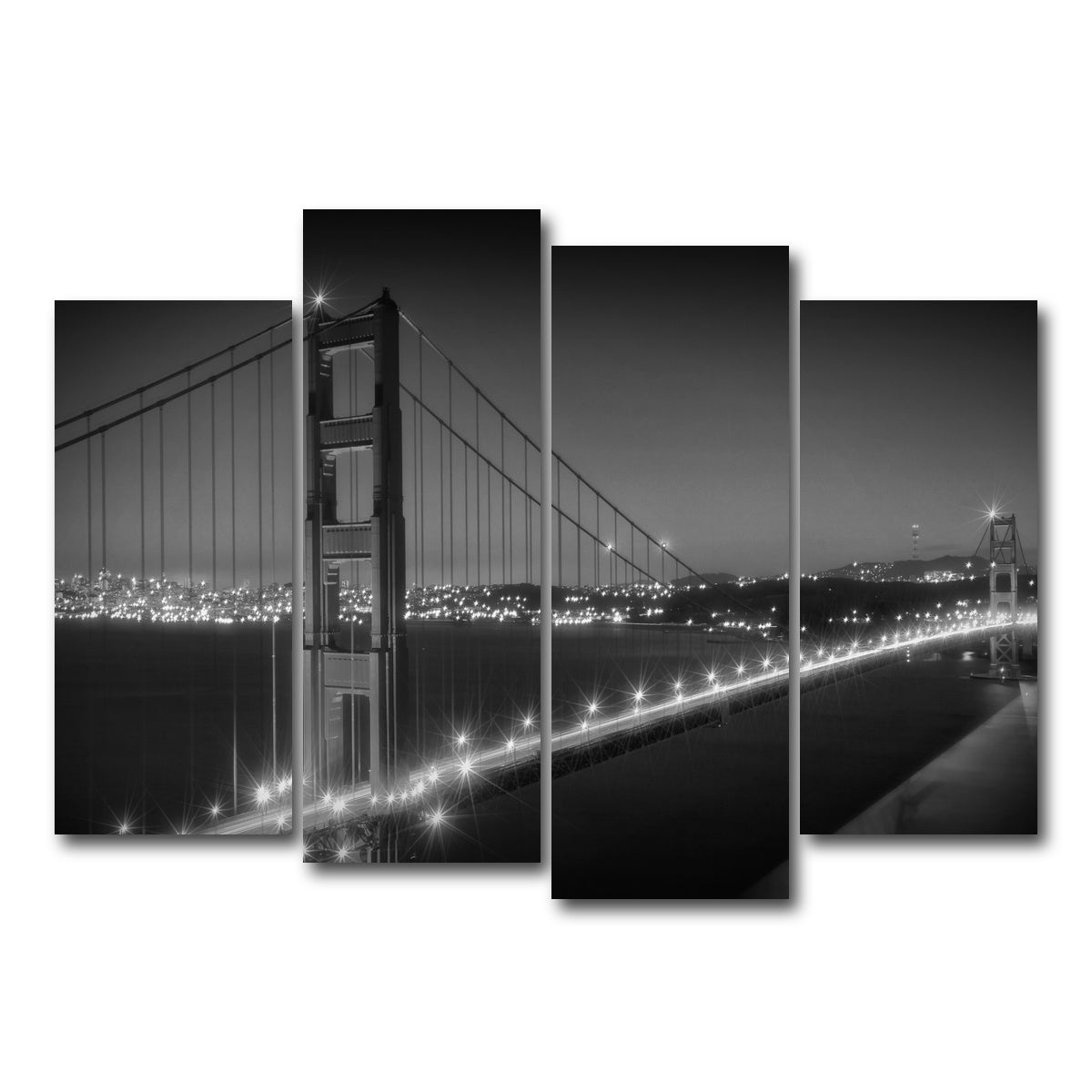 AUTO-MOCKUP WHITE | Golden Gate Bridge Monochrome Cityscape | 4 Piece | Gallery Wrap Canvas | group=4_normal