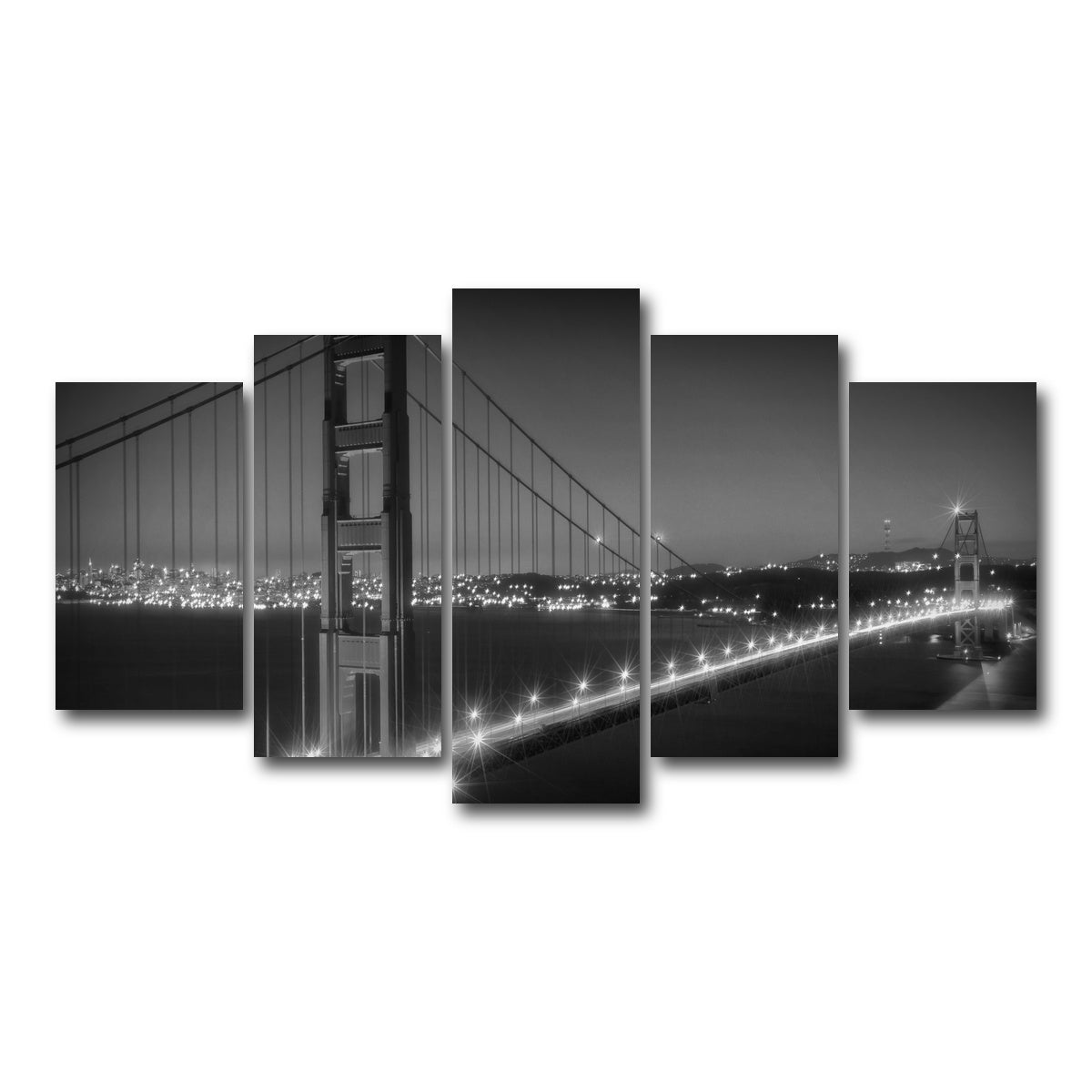AUTO-MOCKUP WHITE | Golden Gate Bridge Monochrome Cityscape | 5 Piece | Gallery Wrap Canvas | group=5_normal