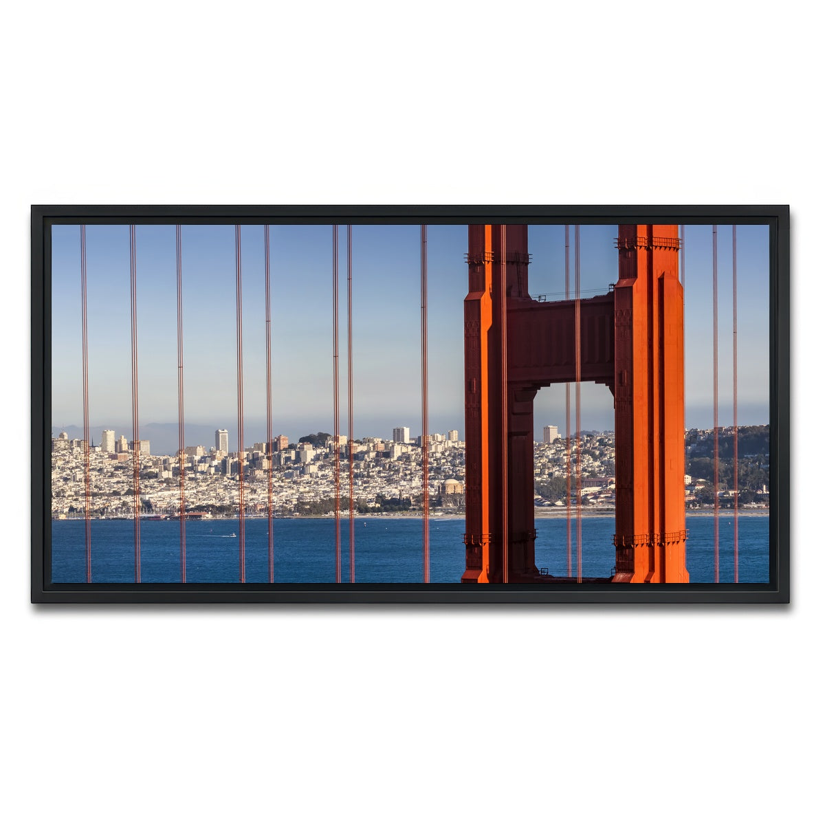 AUTO-MOCKUP WHITE | Golden Gate Bridge Panoramic | 1 Piece | Black Framed Canvas | group=2x1