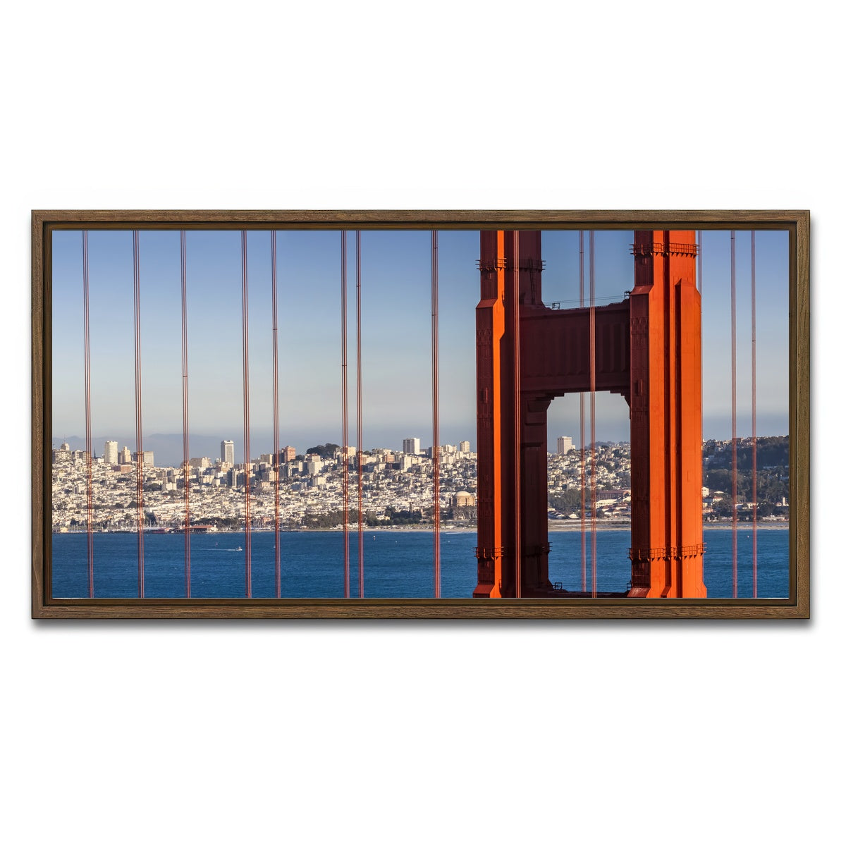 AUTO-MOCKUP WHITE | Golden Gate Bridge Panoramic | 1 Piece | Walnut Framed Canvas | group=2x1