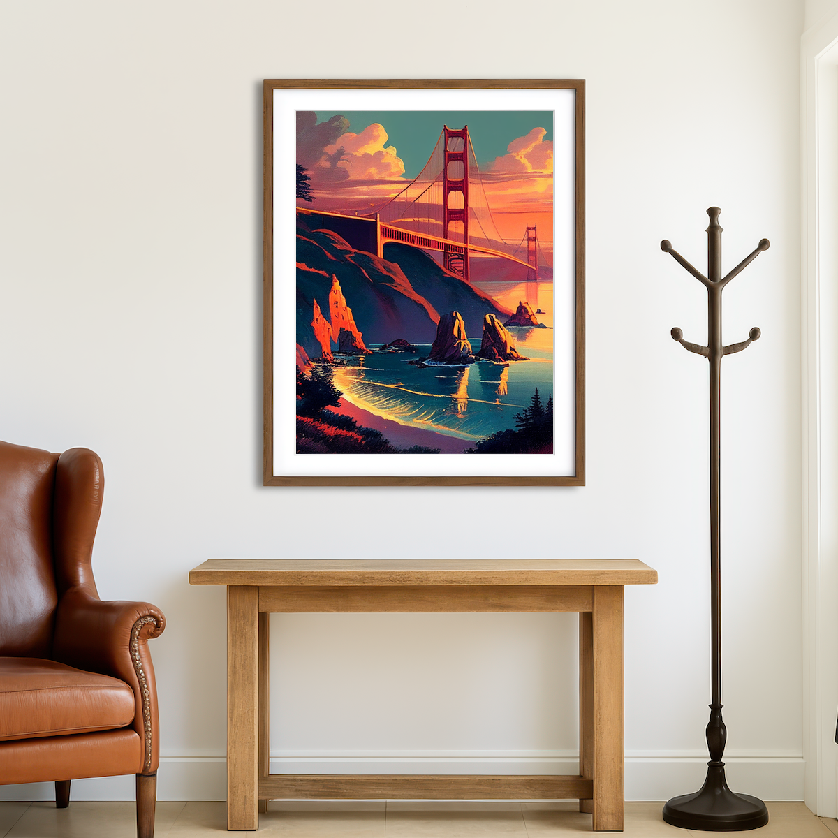 AUTO-MOCKUP ROOM | Golden Gate Bridge at Sunset Wall Art